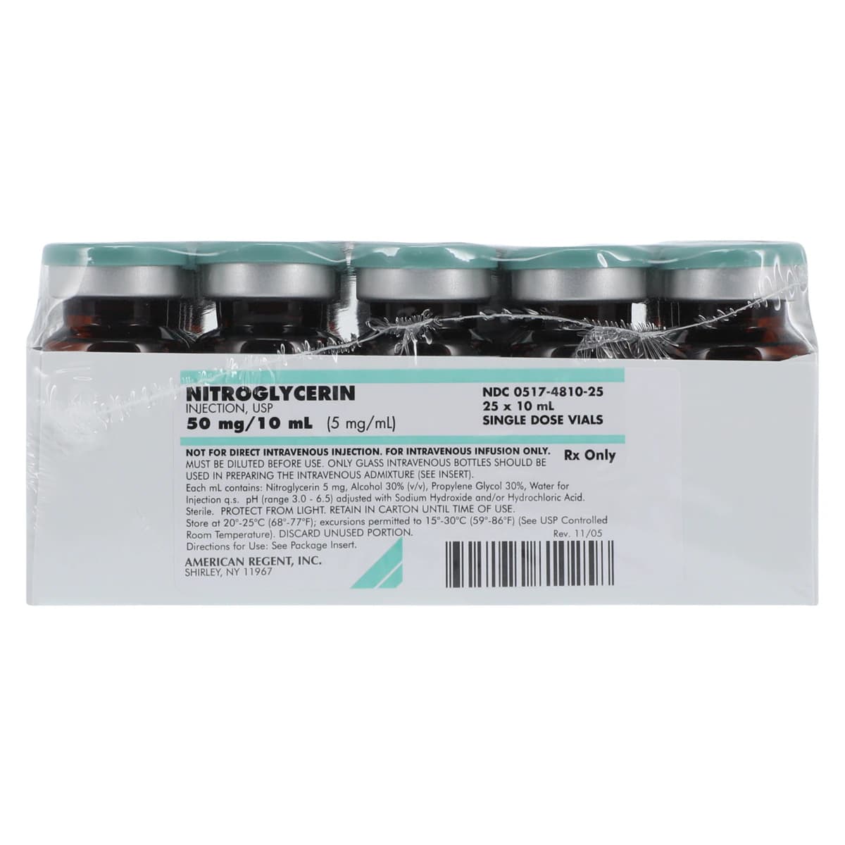 Nitroglycerin Injection SDV, 5mg/mL, 10mL Vial, 25/Package thumbnail 5