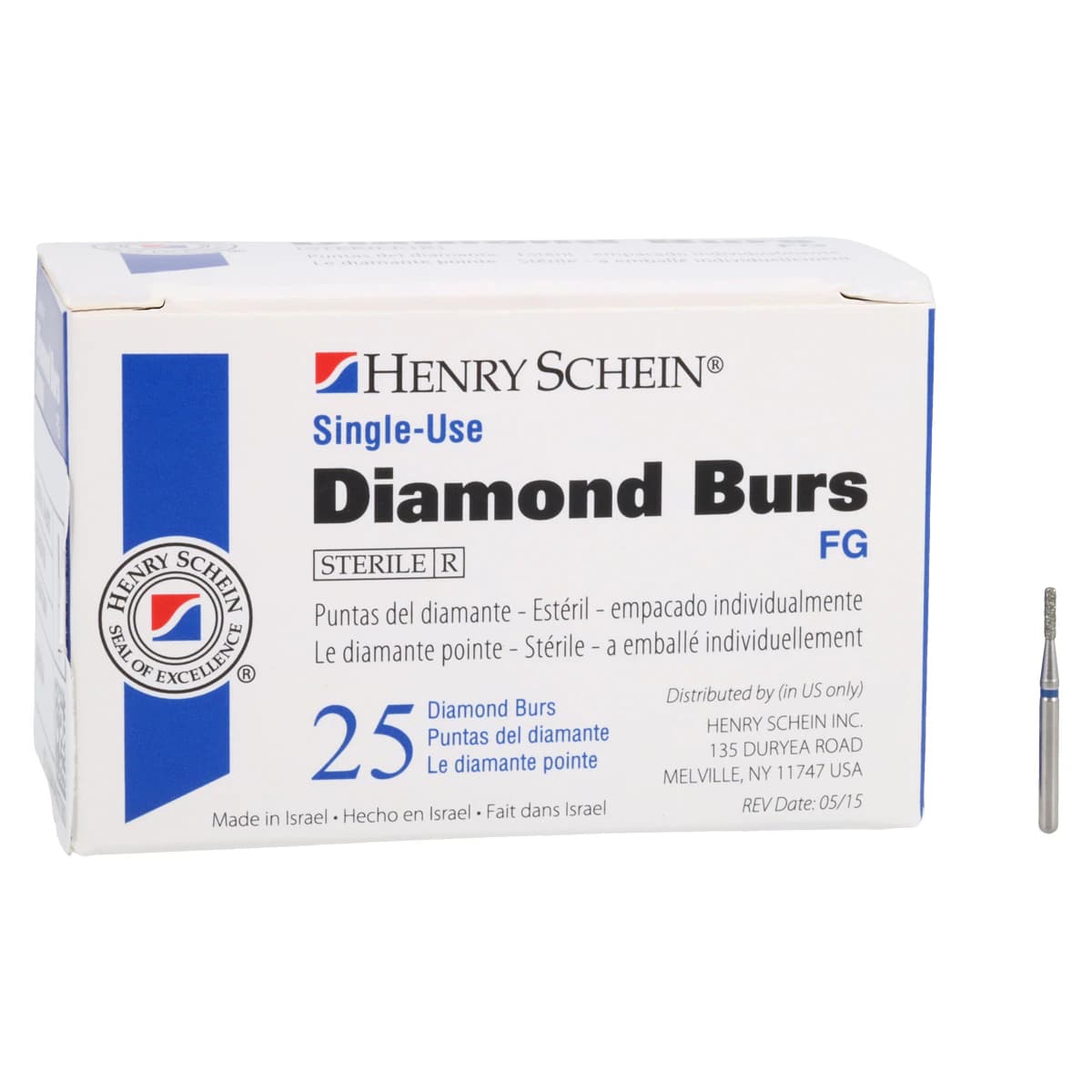 HSI Flat End Cylinder FG Diamond Burs, Single Use, Medium, 835-010M, 25/Box thumbnail 3