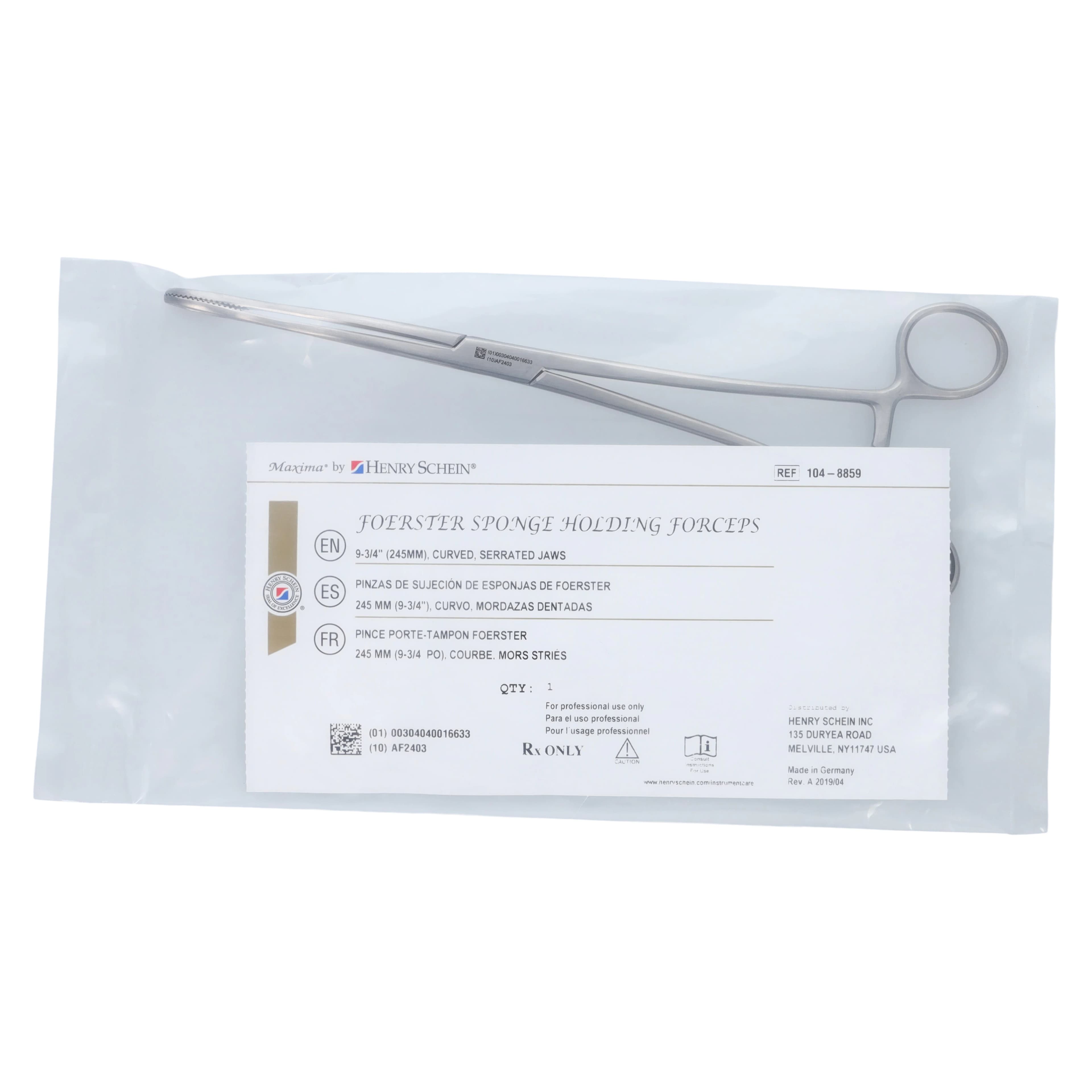 Henry Schein Foerster Sponge Forceps, Curved, 9-1/2", Serrated, Stainless Steel, Autoclavable, Each thumbnail 6