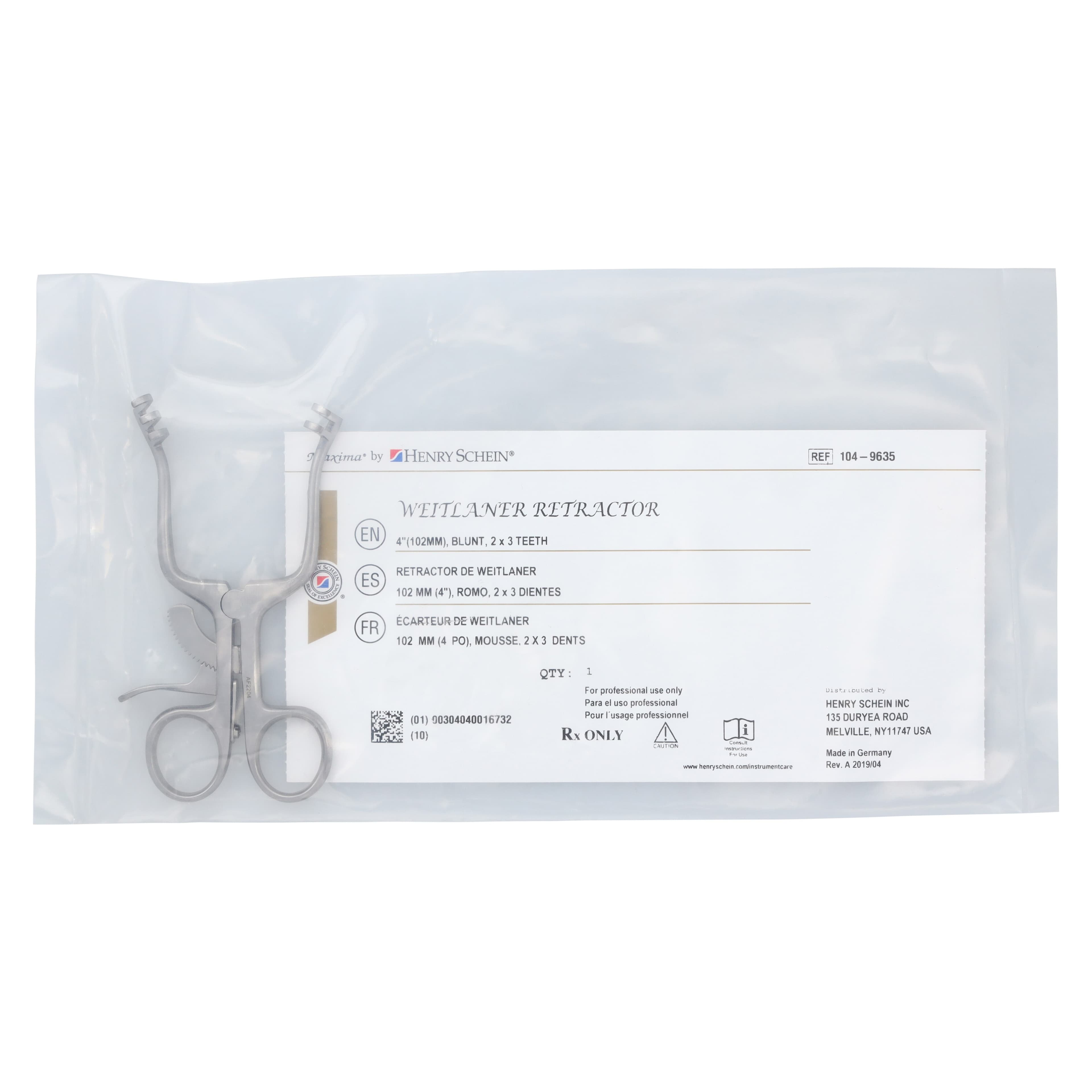 Henry Schein Weitlaner Retractor, 4", Stainless Steel, Blunt 2x3 Teeth thumbnail 6