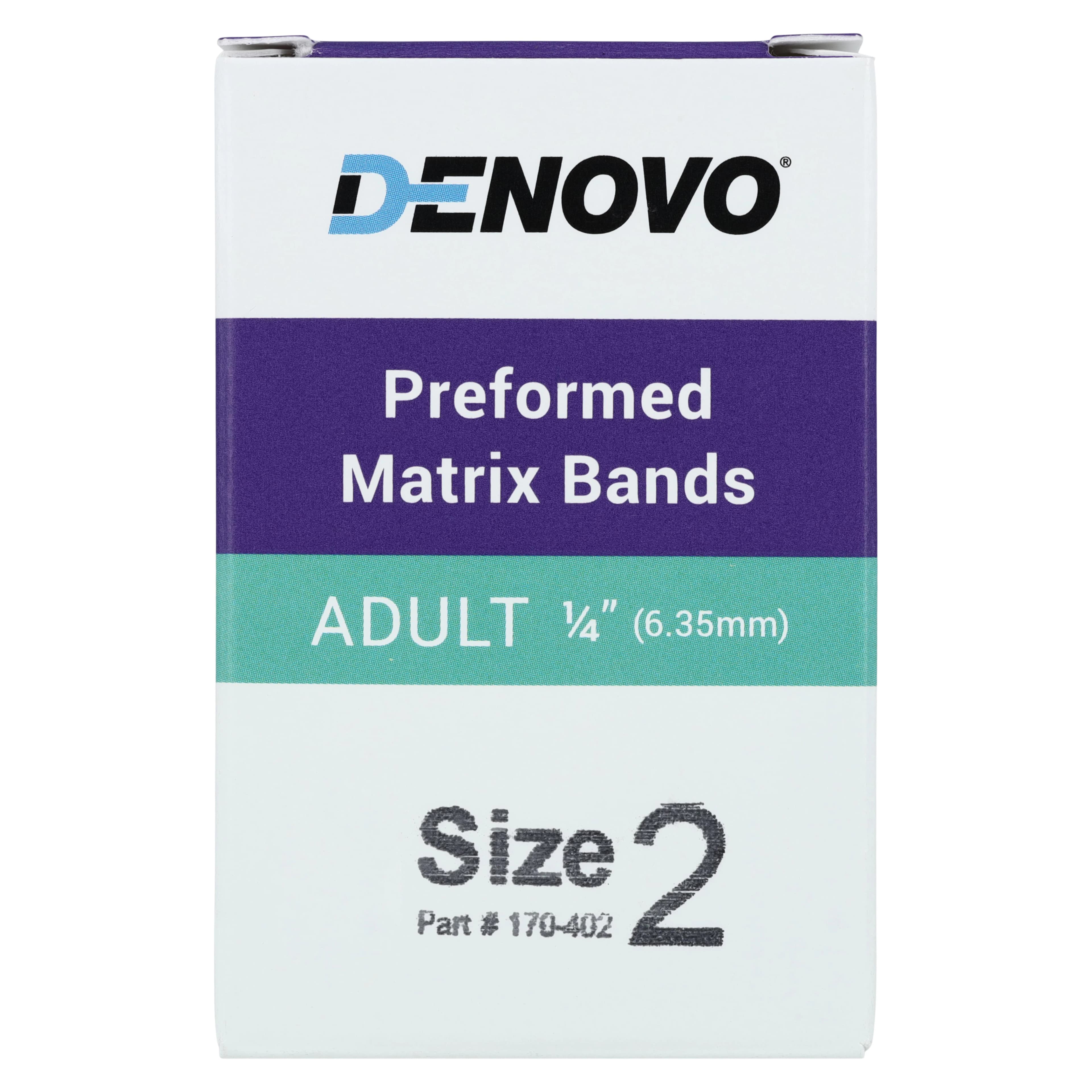 Denovo Dental Preformed Tofflemire Matrix Bands, 0.0015" Thick, Size 2 Adult, 1/4" Width, 20/Pkg, 170-402 thumbnail 3