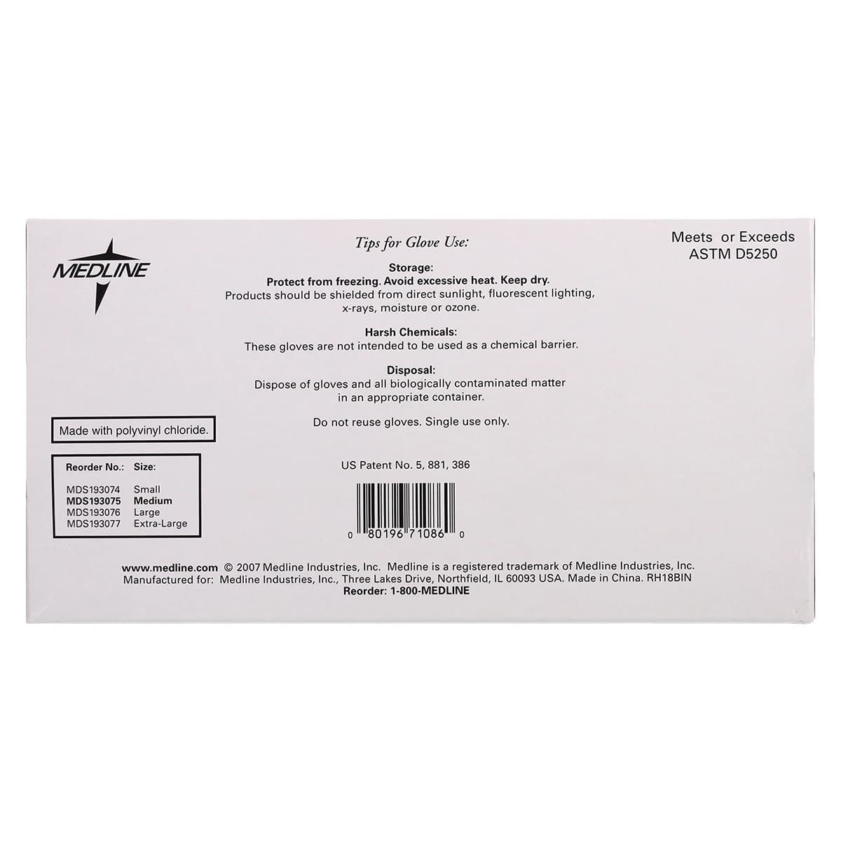 Medline Ultra PF Vinyl Examination Gloves, Powder Free, Non-Sterile, Medium, White thumbnail 5