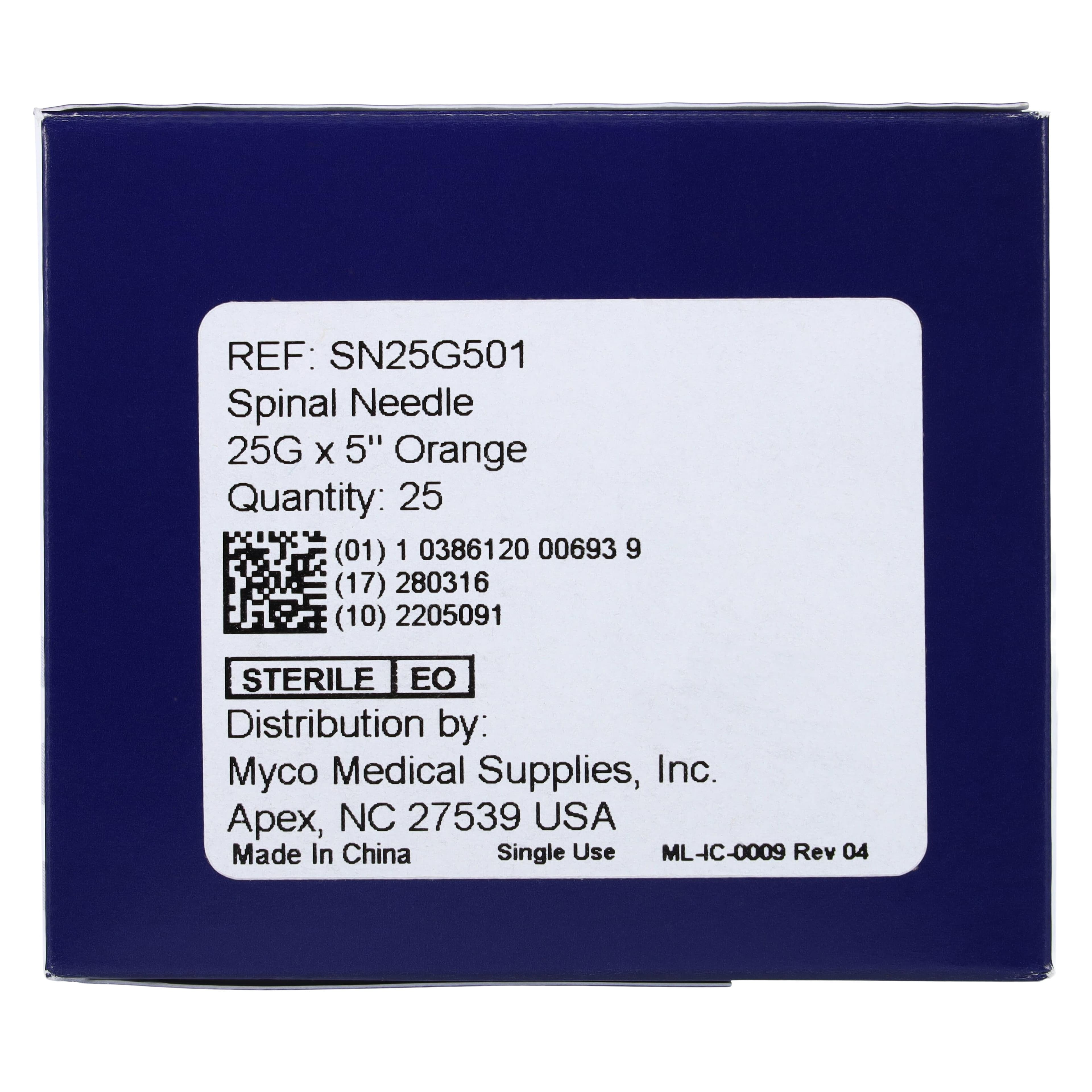 Myco Medical Reli Quincke Point Spinal Needle, 25G x 5", Orange, Sterile, 25/Bx, SN25G501 thumbnail 6