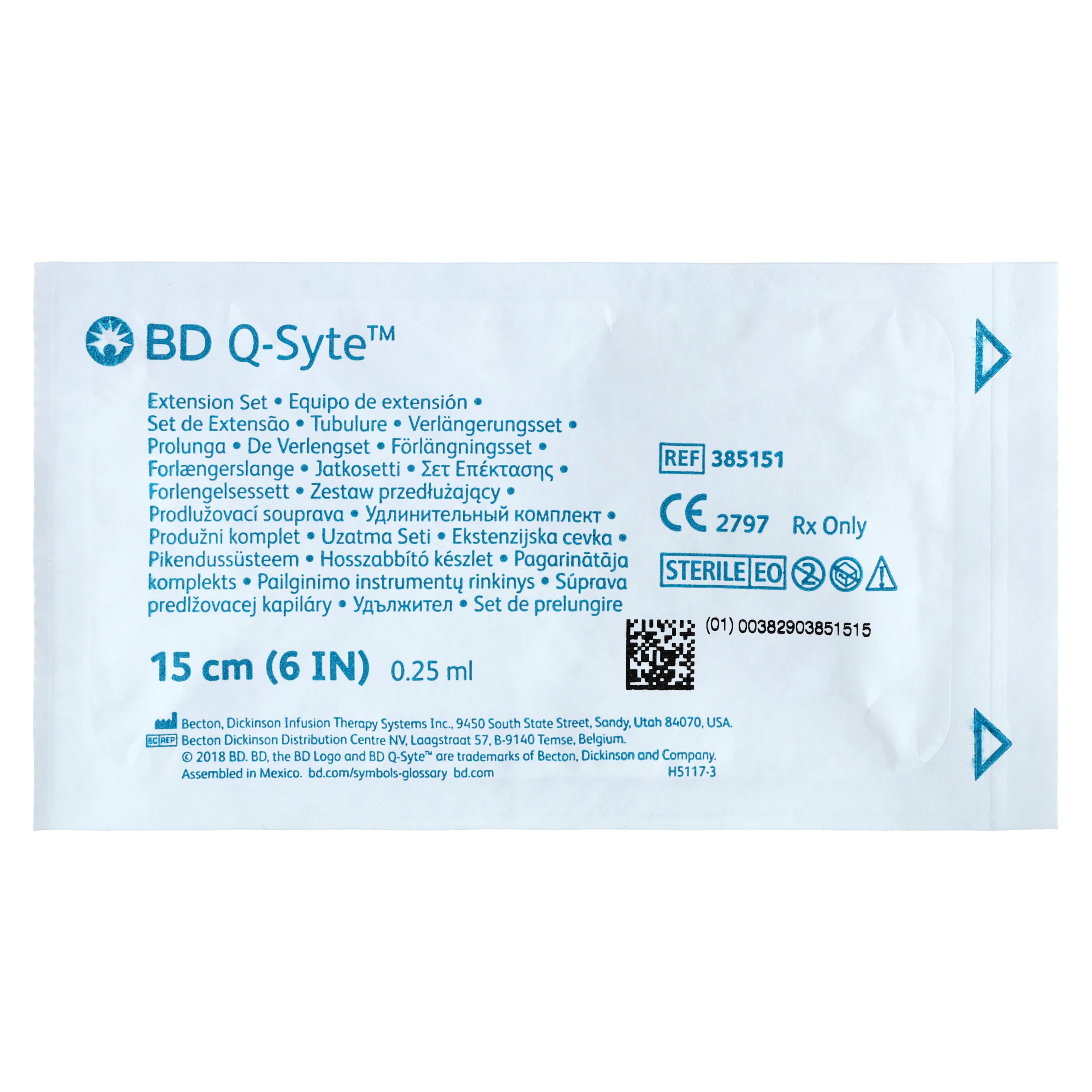 BD Q-Syte IV Extension Set, Small Bore, Split Septum, 6", Luer Access, Spin Nut, Sterile, 50/Case - Extension Set Small Bore - Image 1