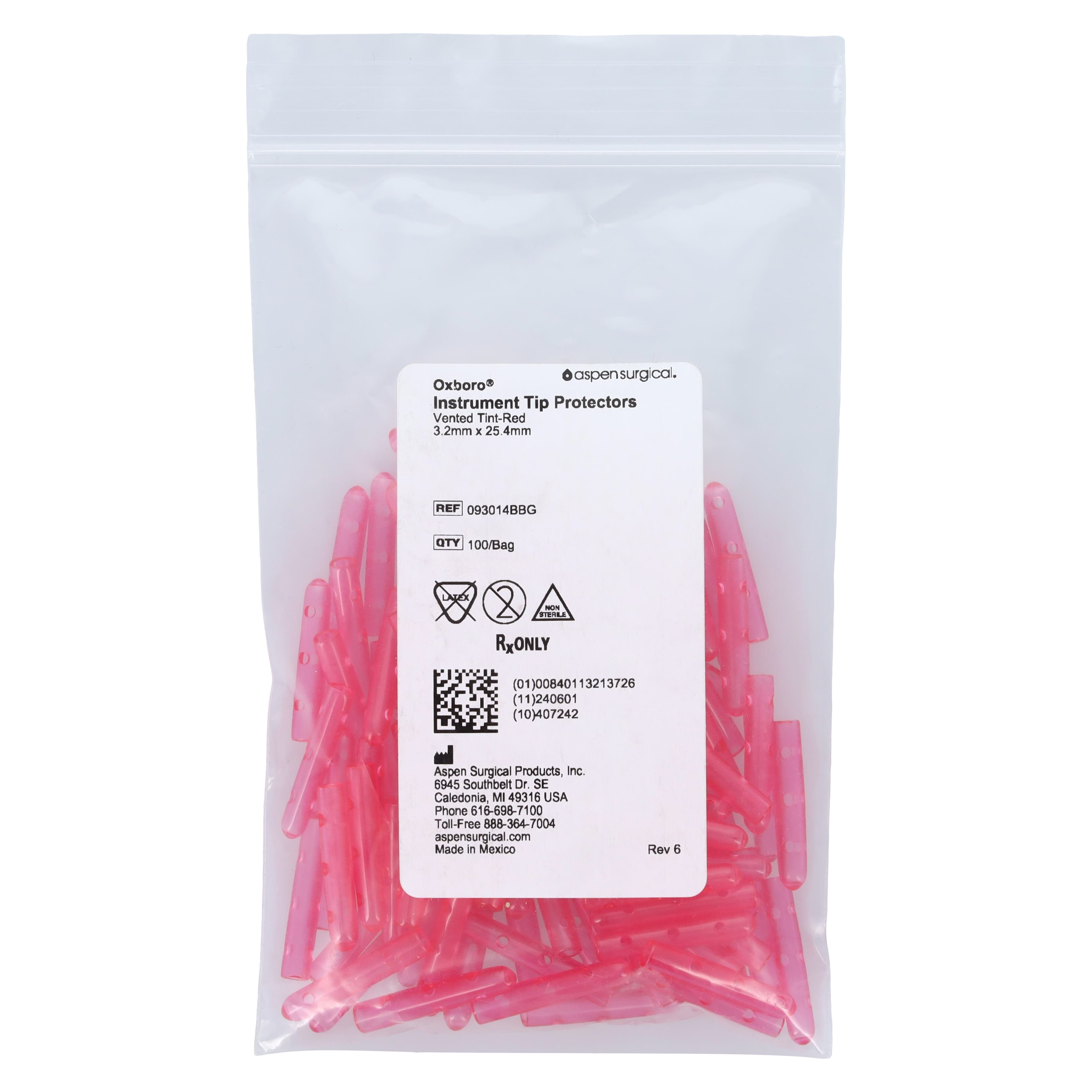 Aspen Surgical Instrument Guard Vented Tip Protector, Red, 3.2 x 25.4 mm, Disposable, 100/Bag thumbnail 3