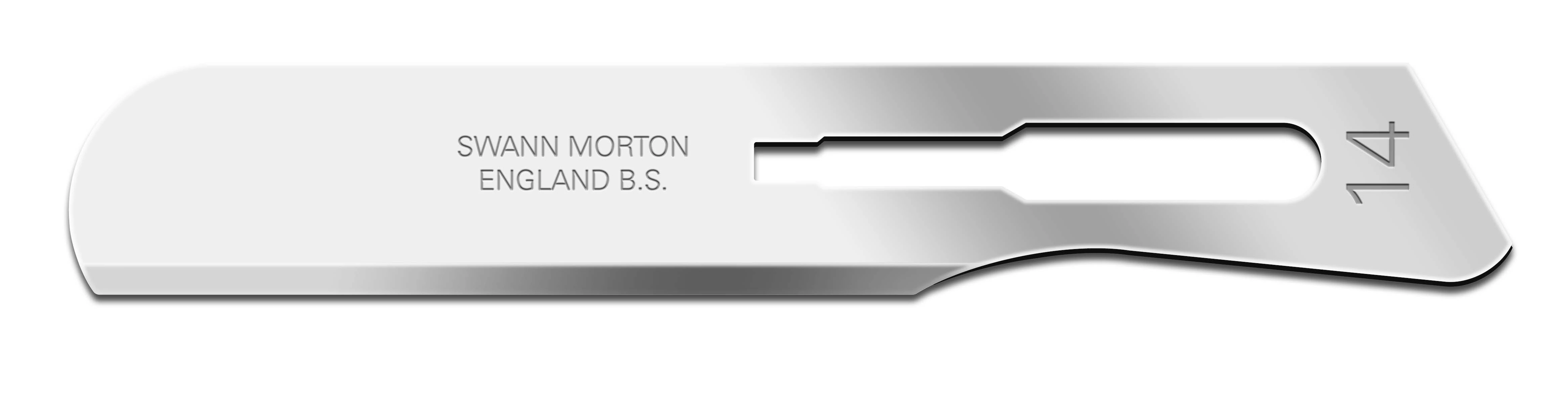 Swann Morton No. 14 Surgical Scalpel Blades, Sterile, Stainless Steel, Fits Size 3 Handles, 100/Box thumbnail 2