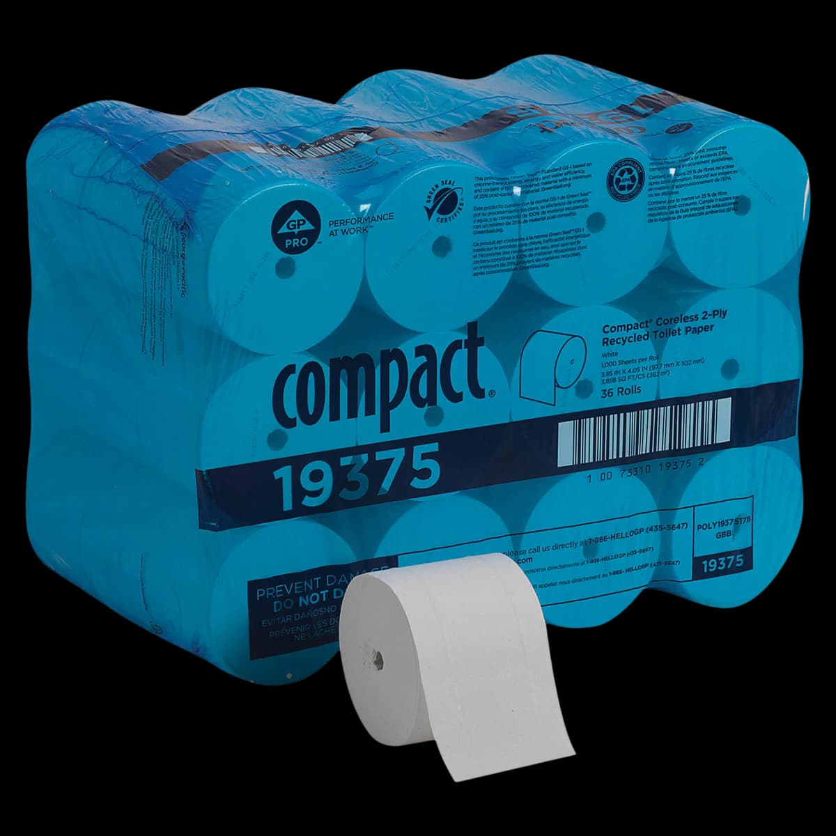 Georgia Pacific Compact Coreless Bathroom Tissue, 2-Ply, White, 1000 Sheets per Roll, 3.85" x 4.05", 36 Rolls/Case - Coreless Bathroom Tissue, 1000 Sheet, 2-Ply, 3.85" x 4.1" - Image 1