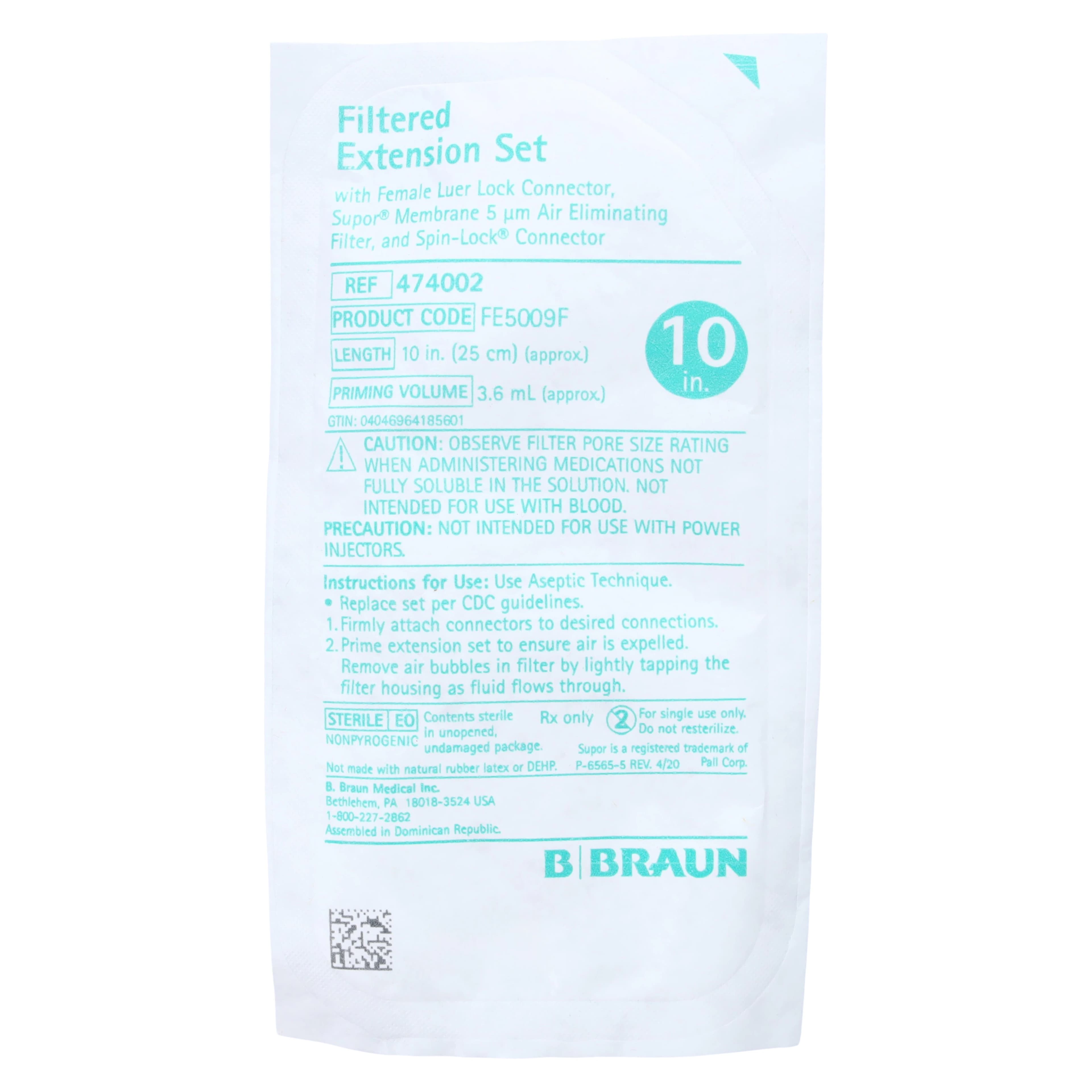 B. Braun IV Extension Set with 5.0 Micron Air Eliminating Filter, Injection Site, 10" Length, Female Luer Lock to SPIN-LOCK Male Connector, Non-DEHP, Sterile, Clear, 50/Case thumbnail 2