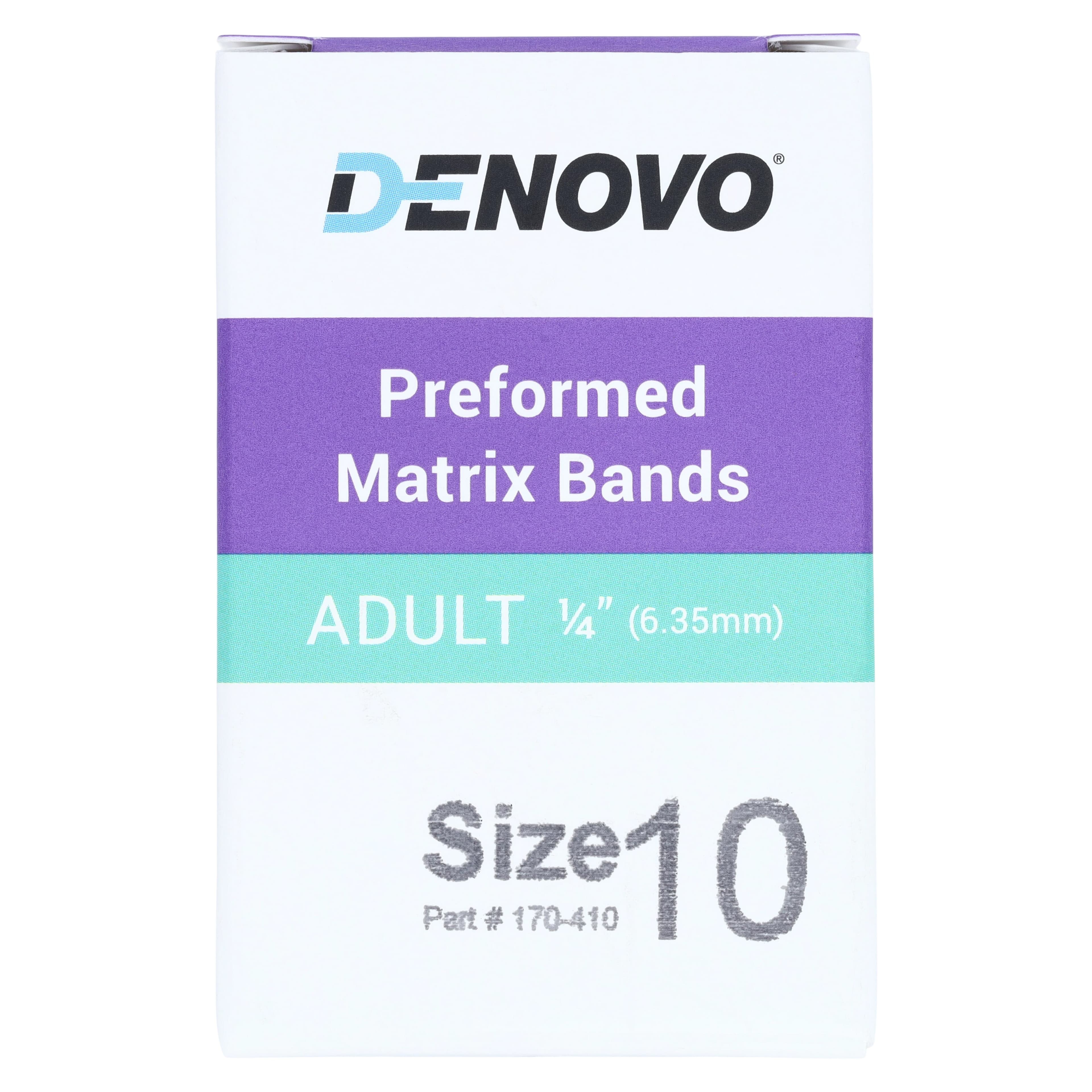 Denovo Preformed Tofflemire Matrix Bands, 0.0015" Thick, Size 10, Adult, 1/4" Width, 20/Pkg, 170-410 thumbnail 3