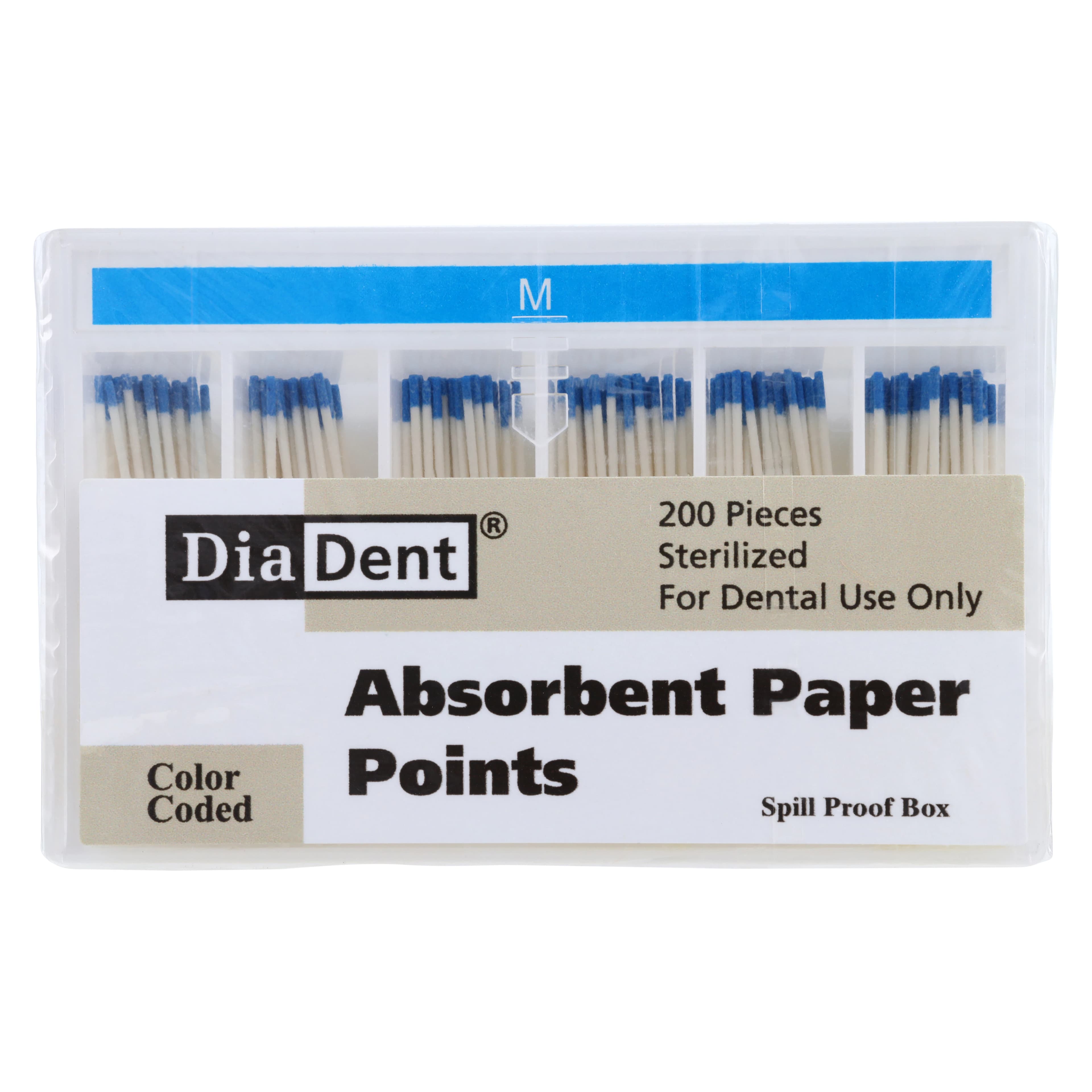 DiaDent Absorbent Paper Points, Medium, Blue, .02 Taper, Non-Marked, Spill-Proof Box, 200/Box - Medium Blue .02 Taper DiaDent Non-Marked Absorbent Paper Points Spill Proof Box of 200 - Image 1