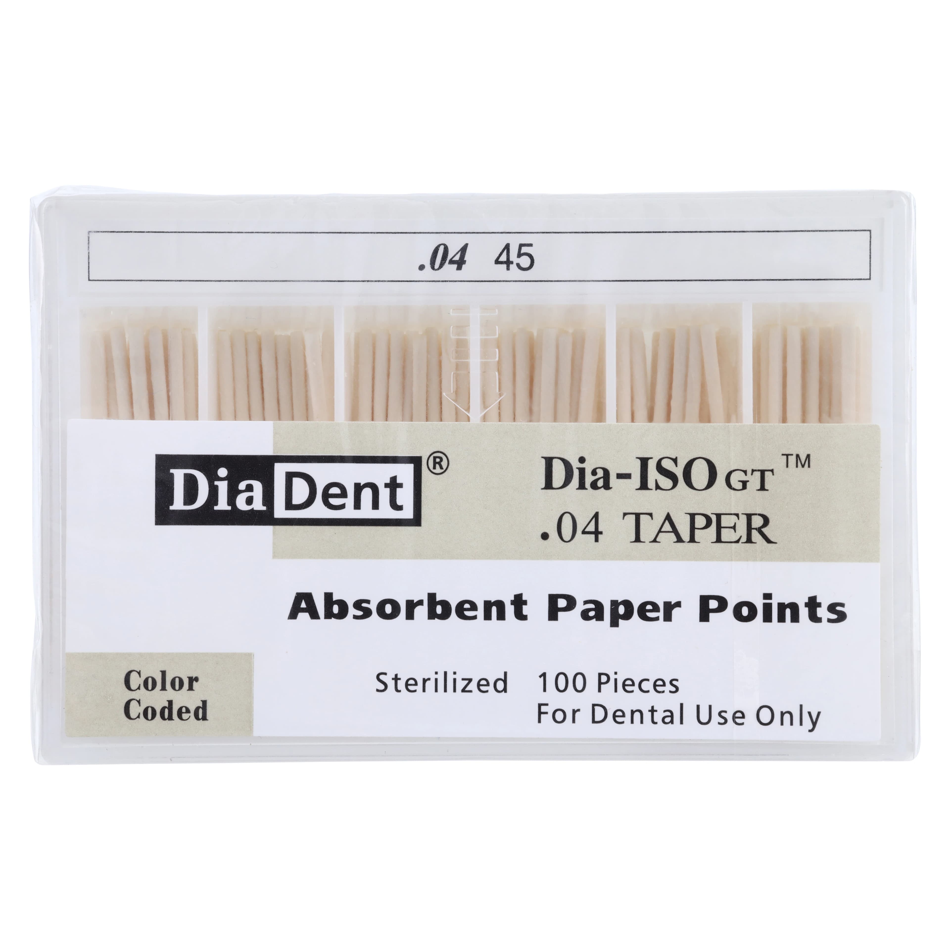 DiaDent Dia-ISOGT Absorbent Paper Points, Tapered .04, Size #45, White, 100/Box - Dia-ISOGT Paper Points Tapered .04 #45 100/Slide Pk - Image 1