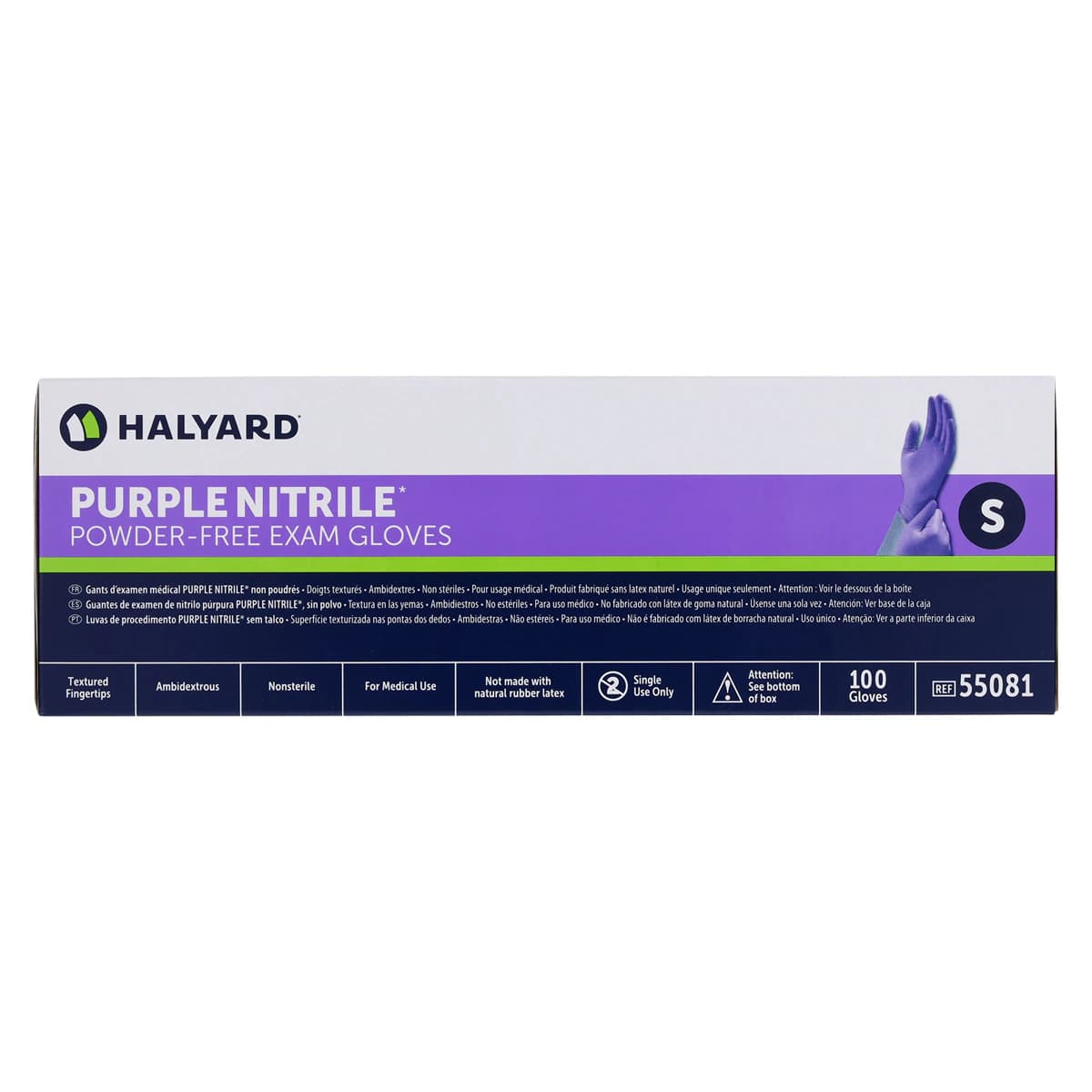 Halyard PURPLE NITRILE* Exam Gloves, Powder-Free, Non-Sterile, Small, Purple, 100/Box, 55081 thumbnail 5