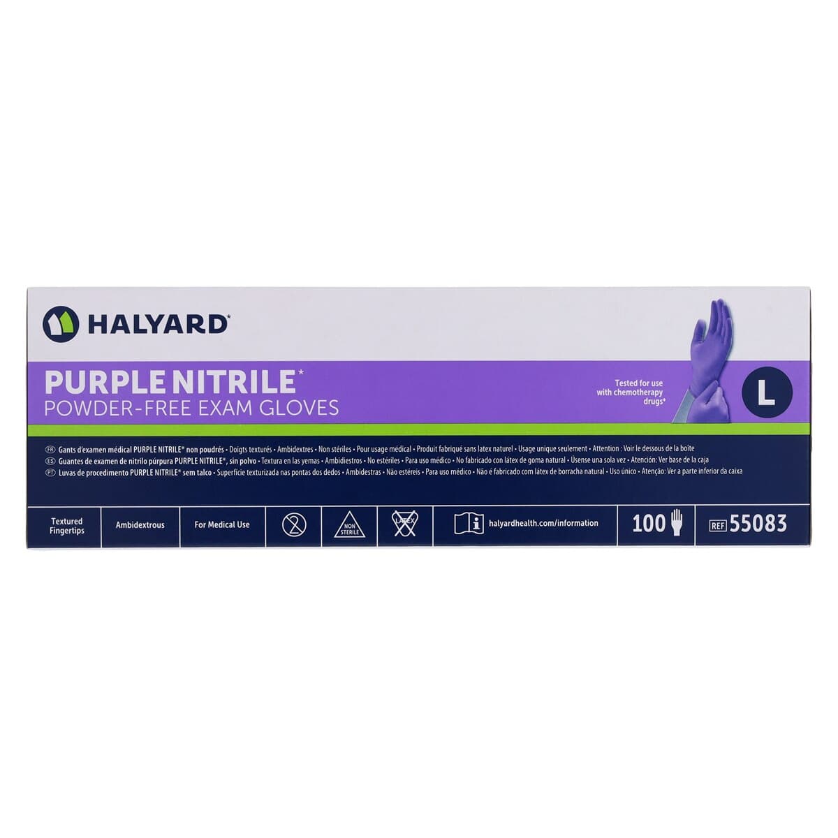 Halyard PURPLE NITRILE* Exam Gloves, Powder-Free, Non-Sterile, Large, Purple, 100/Box, 55083 thumbnail 5
