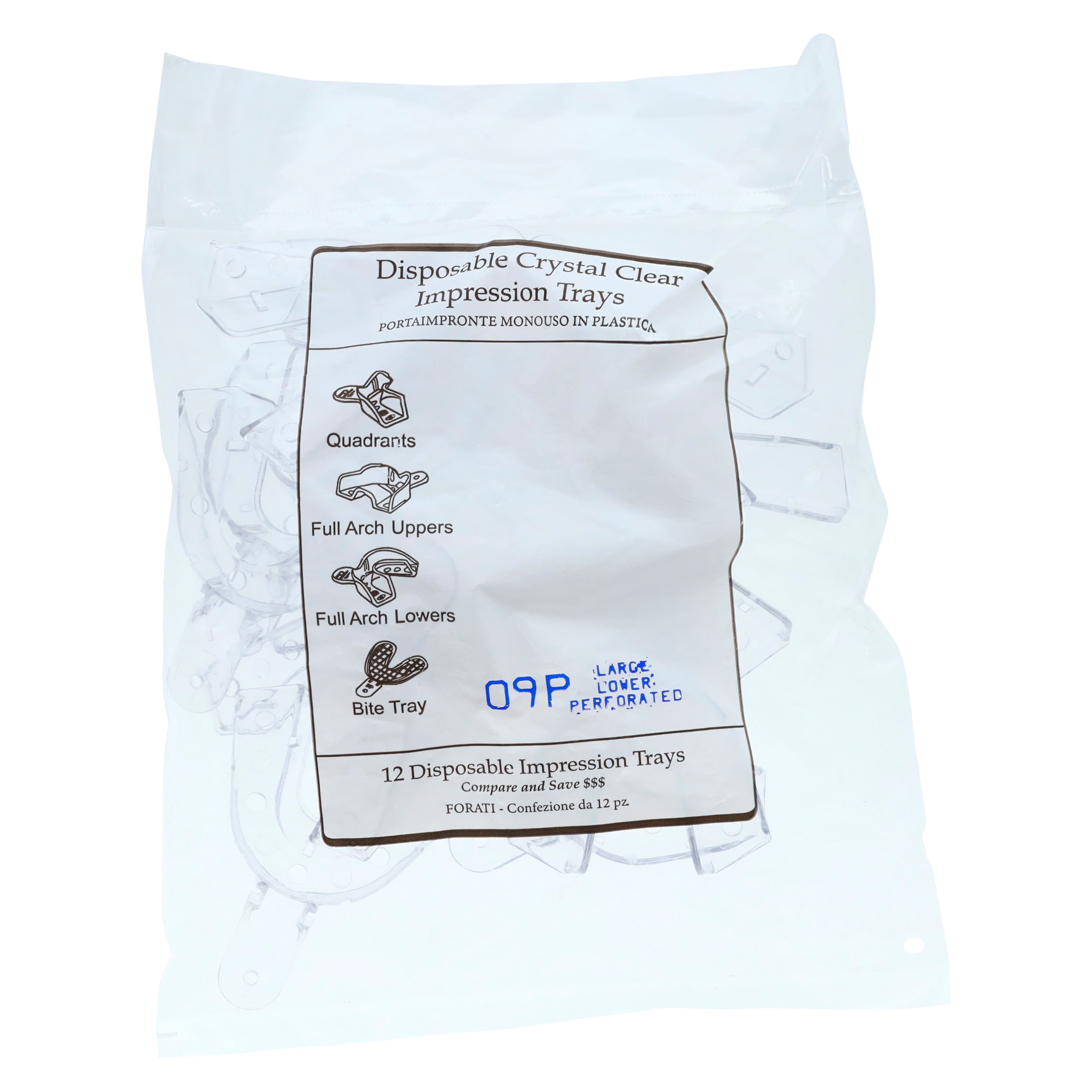 Crystal Disposable Impression Trays, Full Arch Lower, Large, Perforated, 12/Pkg, #9P (09P9) thumbnail 3