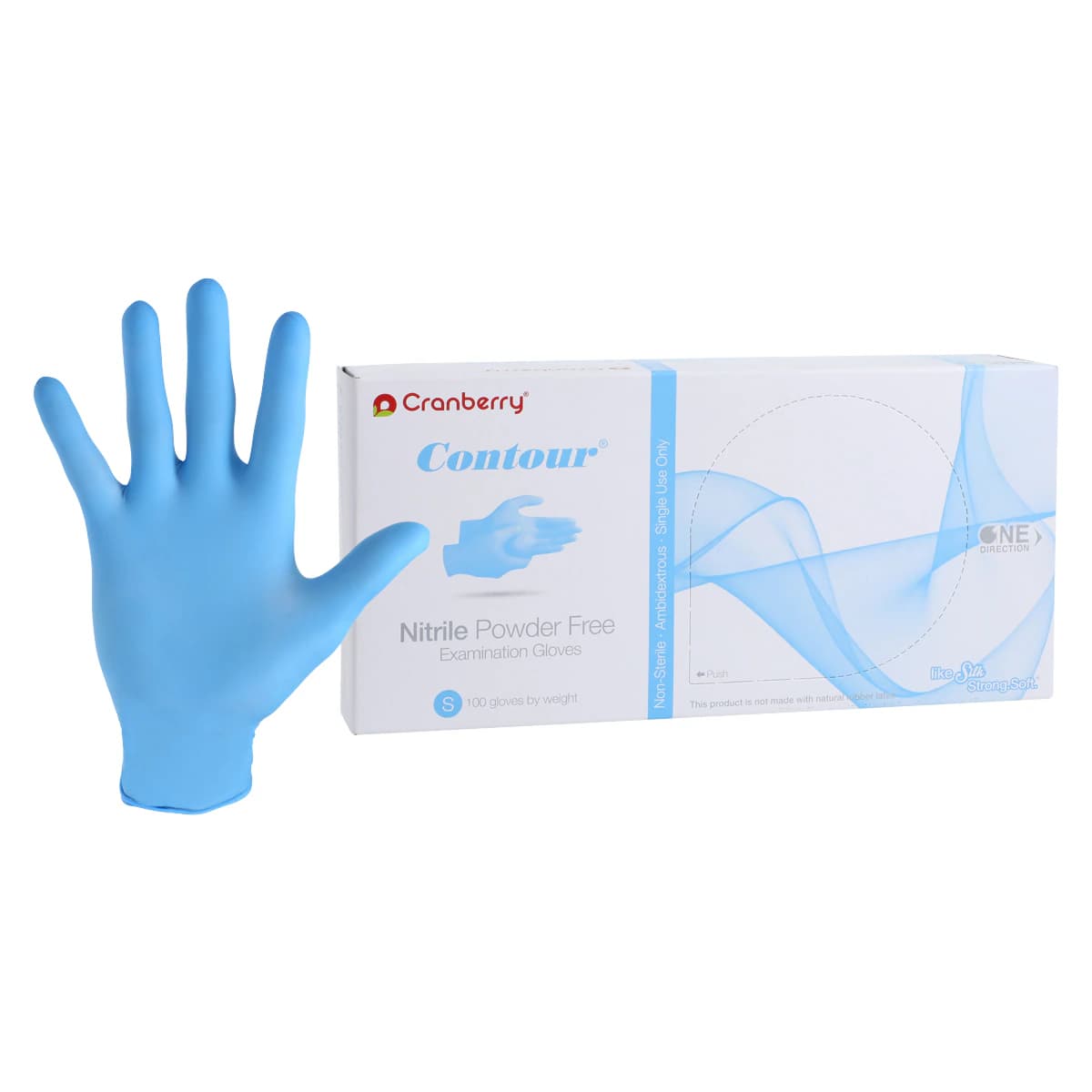 Cranberry Contour® Powder Free Nitrile Exam Gloves, Latex Free, Small, Blue, Fingertip Textured, 100/Box, CR3116 thumbnail 2