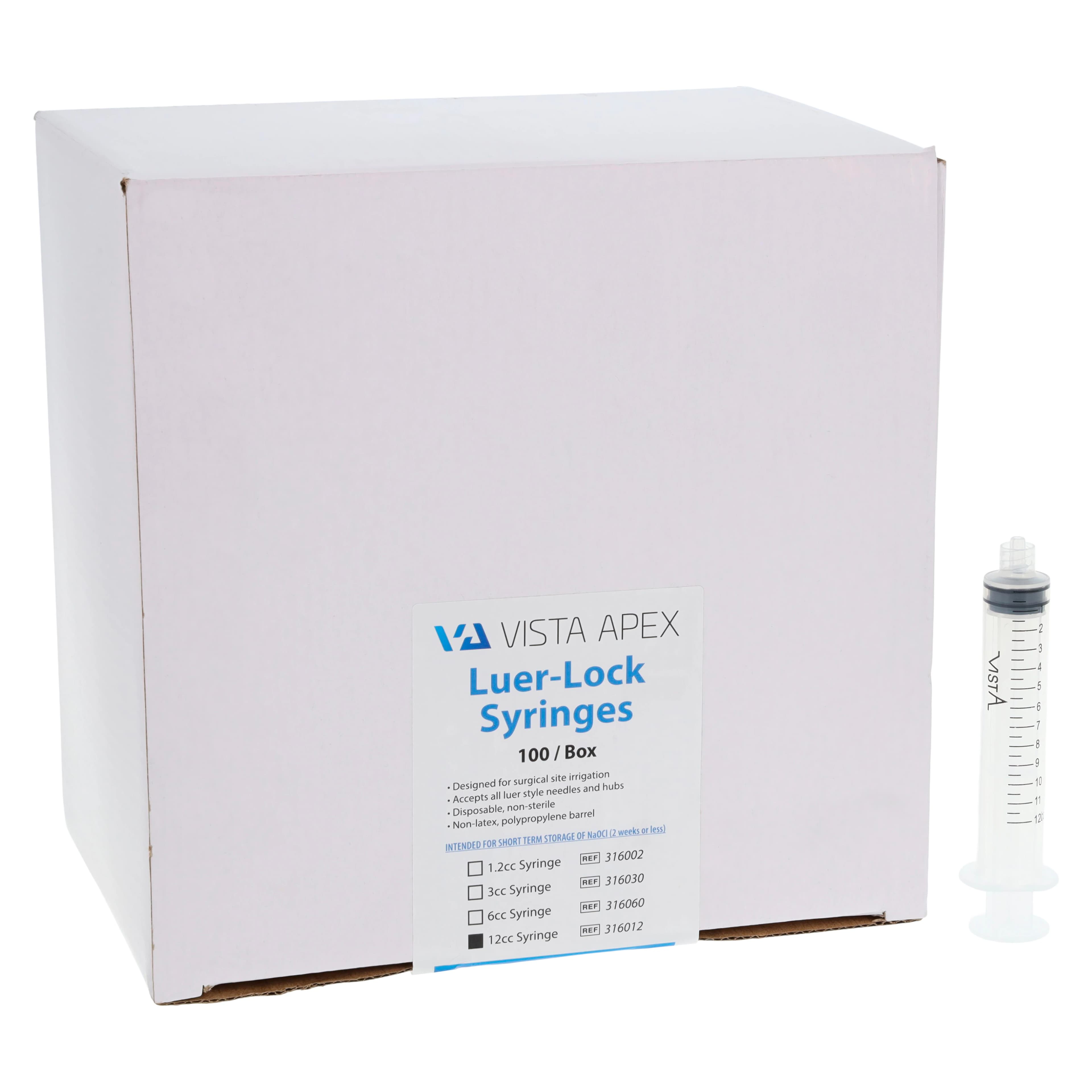 Vista Apex Luer Lock Syringes, 12cc, Disposable, 100/Box, #316012 thumbnail 3