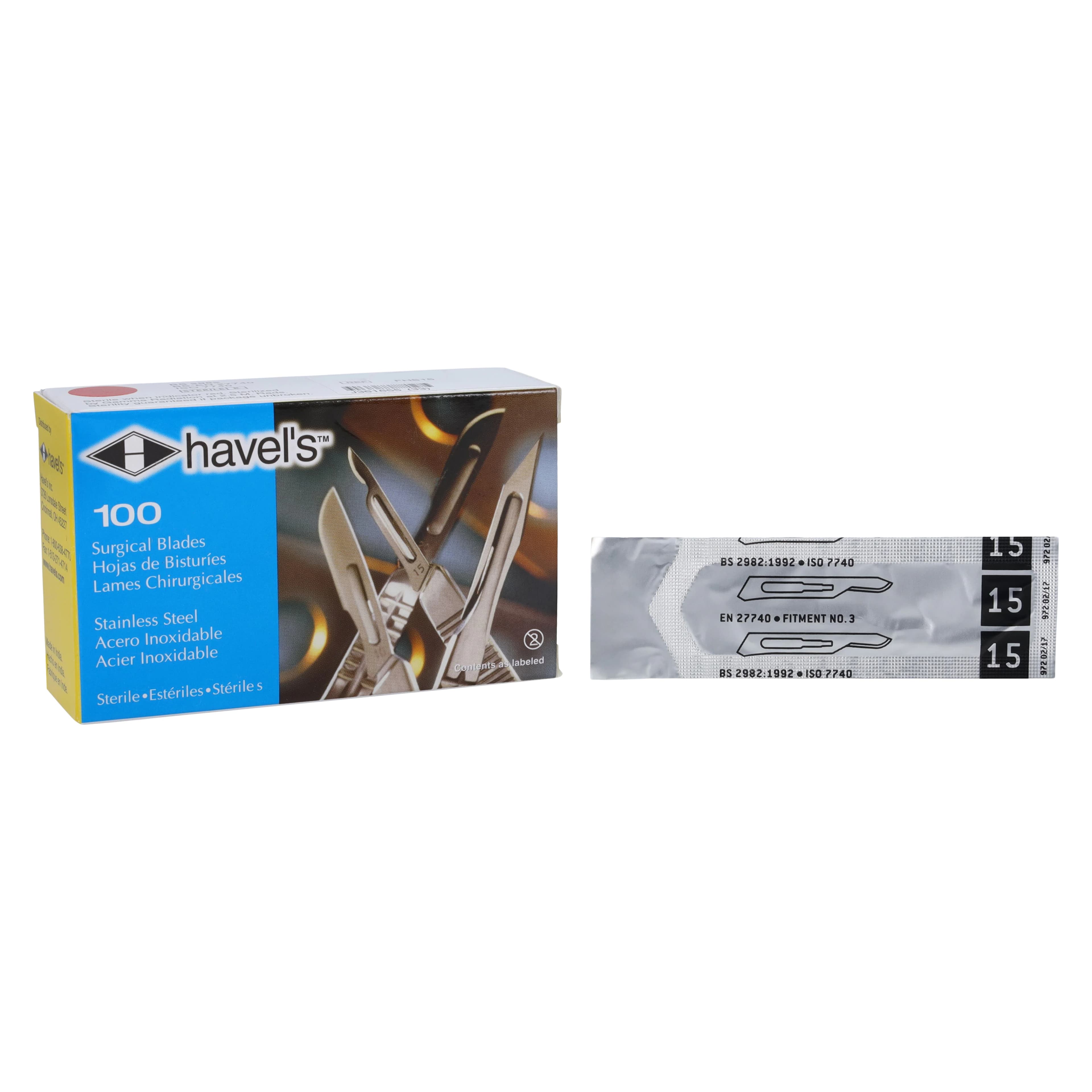 Havels Surgical Blade #15, Stainless Steel, Sterile, 100/Bx - Surgical Blade SS Sterile - Image 1