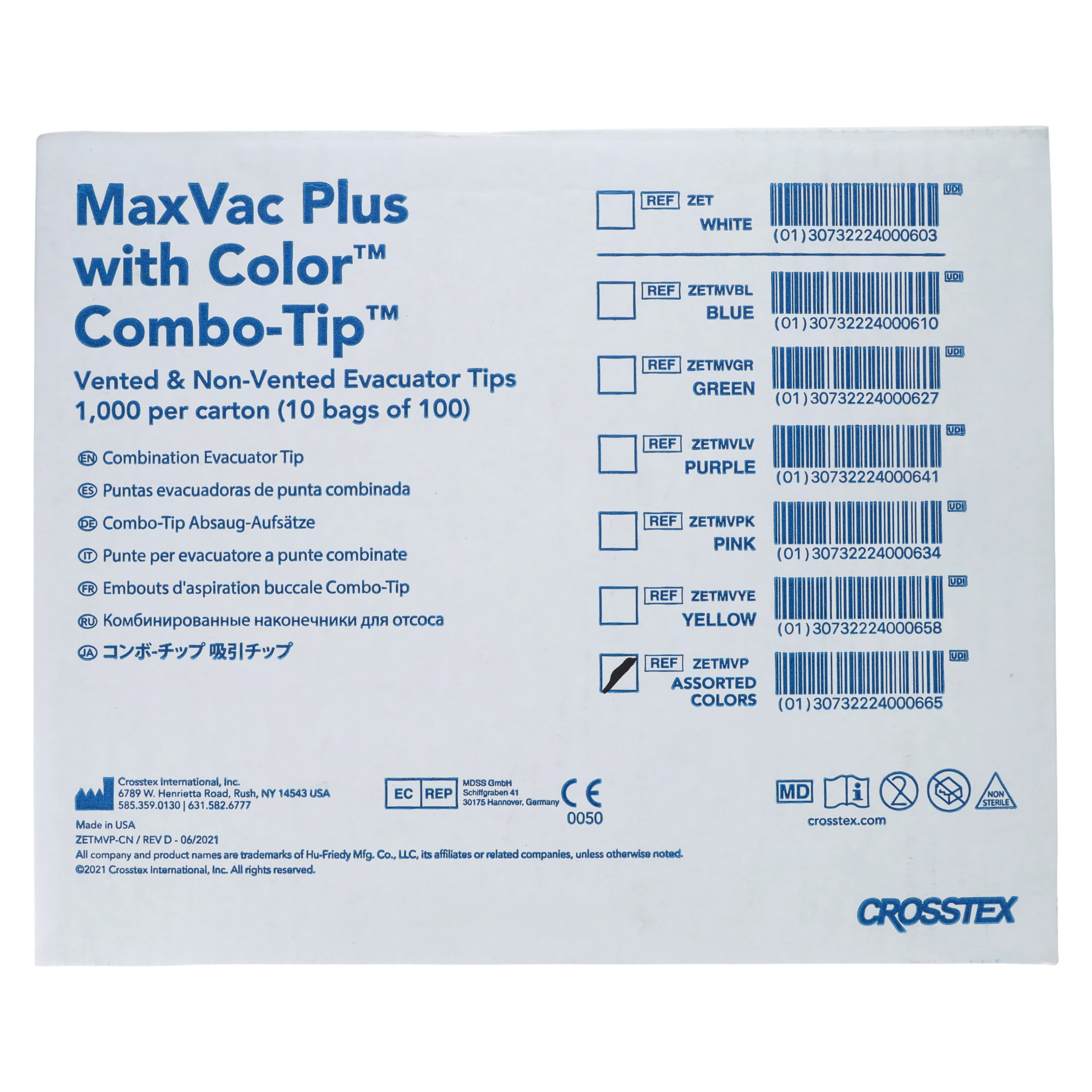 Crosstex MaxVac Plus Combo HVE Tips, Vented/Non-Vented, Assorted Colors, 1000/Pk, ZETMVP thumbnail 8