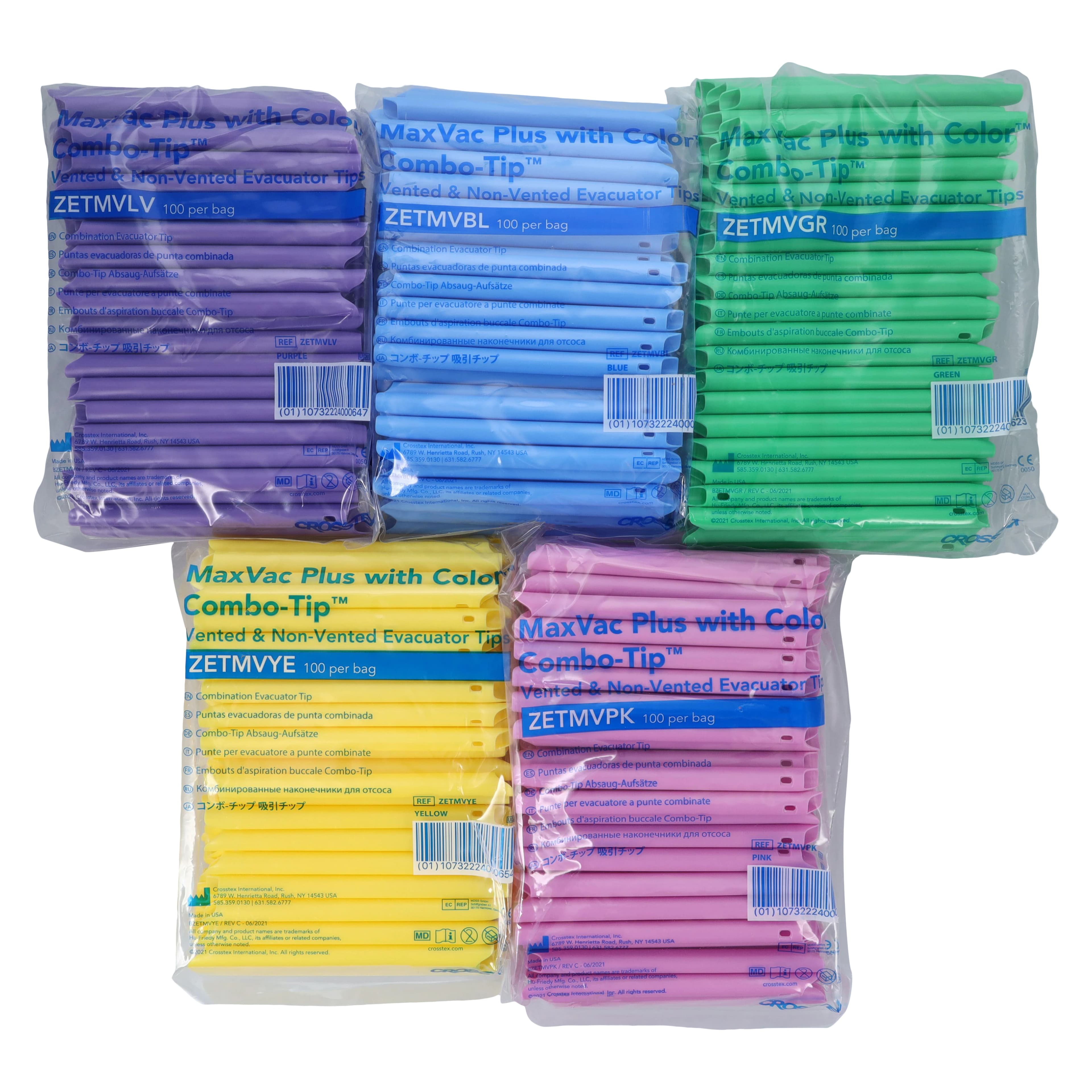 Crosstex MaxVac Plus Combo HVE Tips, Vented/Non-Vented, Assorted Colors, 1000/Pk, ZETMVP - MaxVac Plus, High-Volume Evacuator Tips, Assorted, 1000/Pk, ZETMVP - Image 1