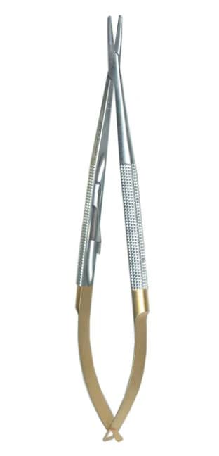 A. Titan Instruments Castroviejo Needle Holder, 5.5", Round Handle, Straight Beak, Tungsten Carbide Tips, 1 Each - 5.5" Castro Viejo Round Handle Straight Beak - Image 1