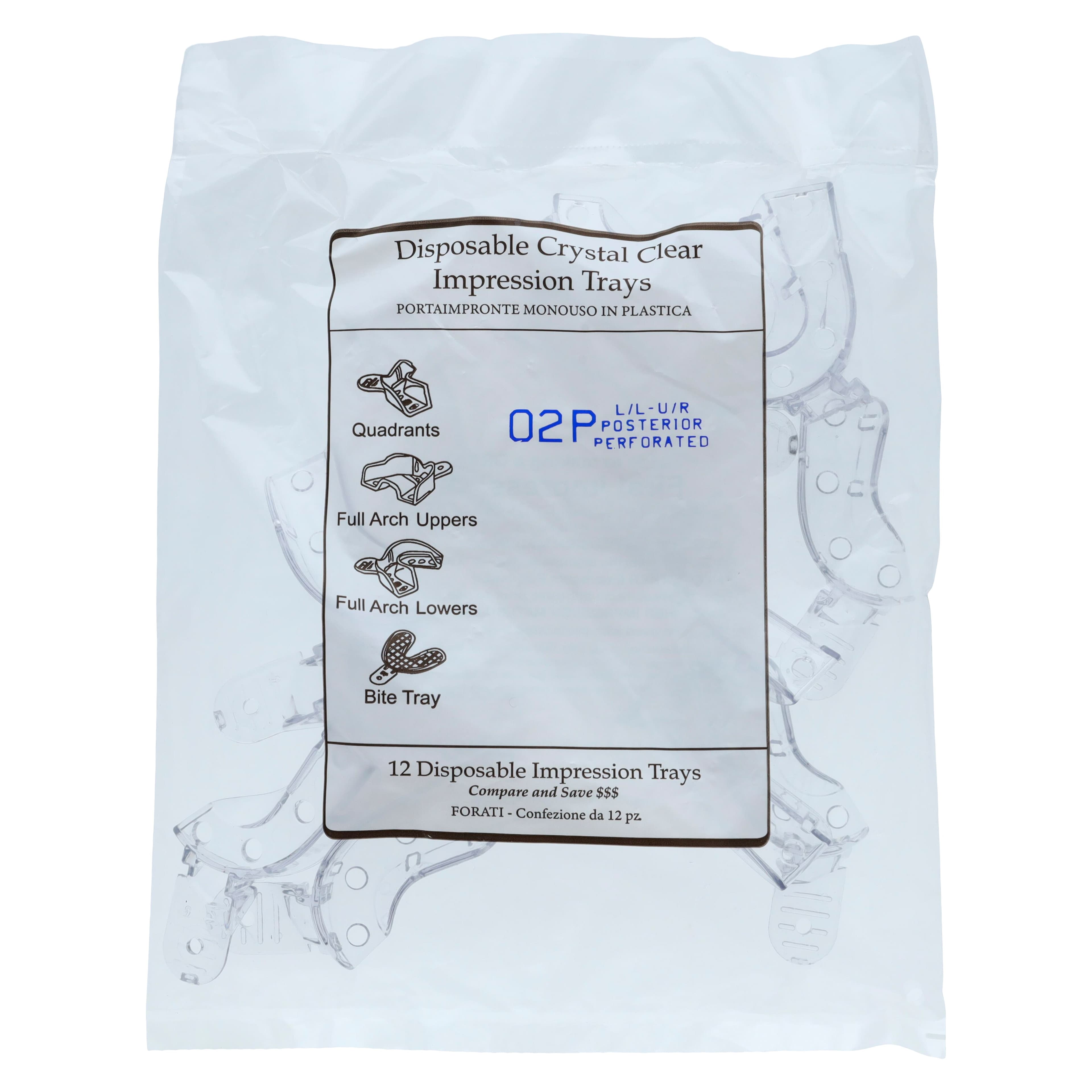 Crystal Disposable Impression Trays, Quadrant Upper Right/Lower Left, Perforated, 12/Pkg, 02P9 thumbnail 3