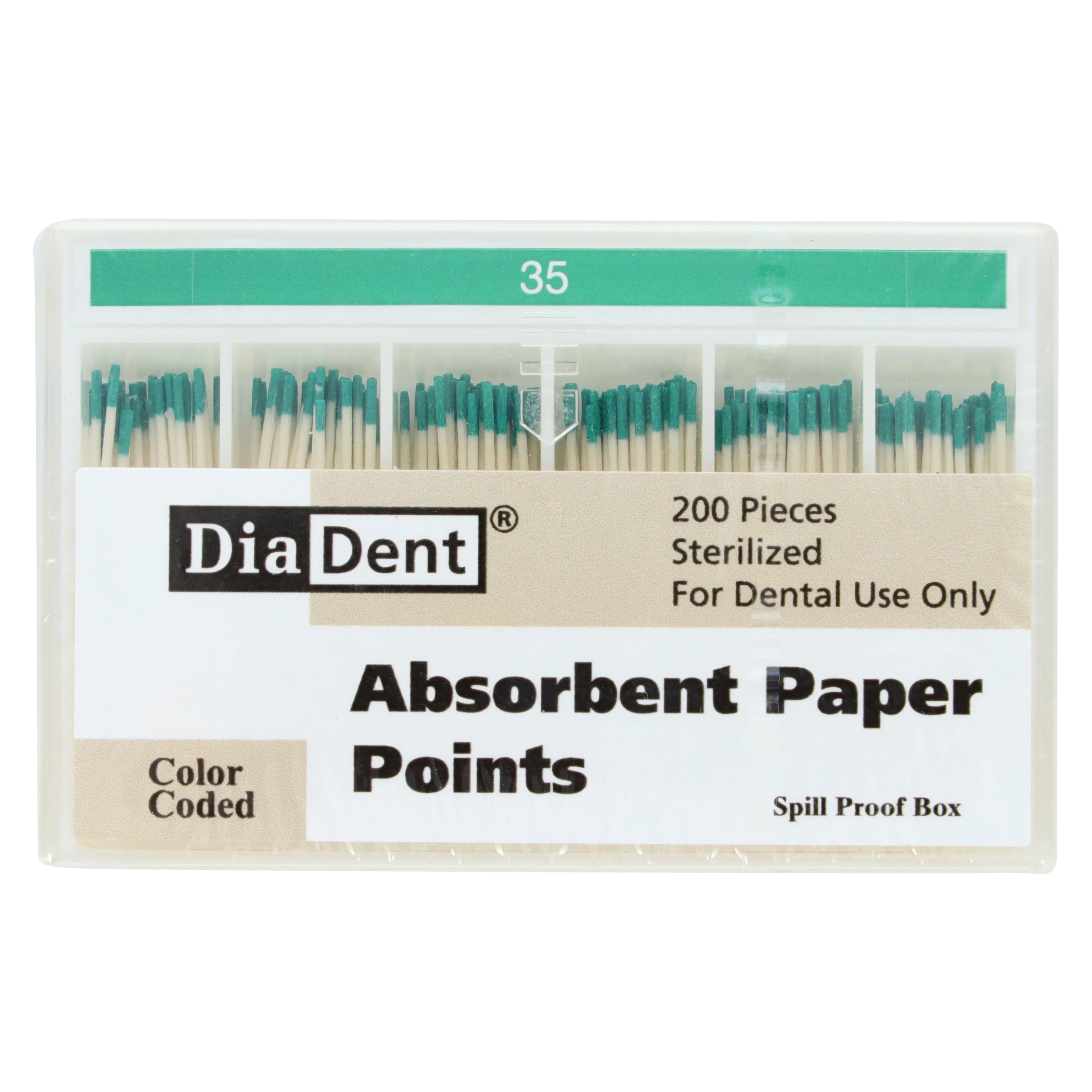 DiaDent Absorbent Paper Points, #35, Green, .02 Taper, Non-Marked, Spill-Proof Box of 200 - #35 Green .02 Taper DiaDent Non-Marked Absorbent Paper Points Spill Proof Box of 200 - Image 1