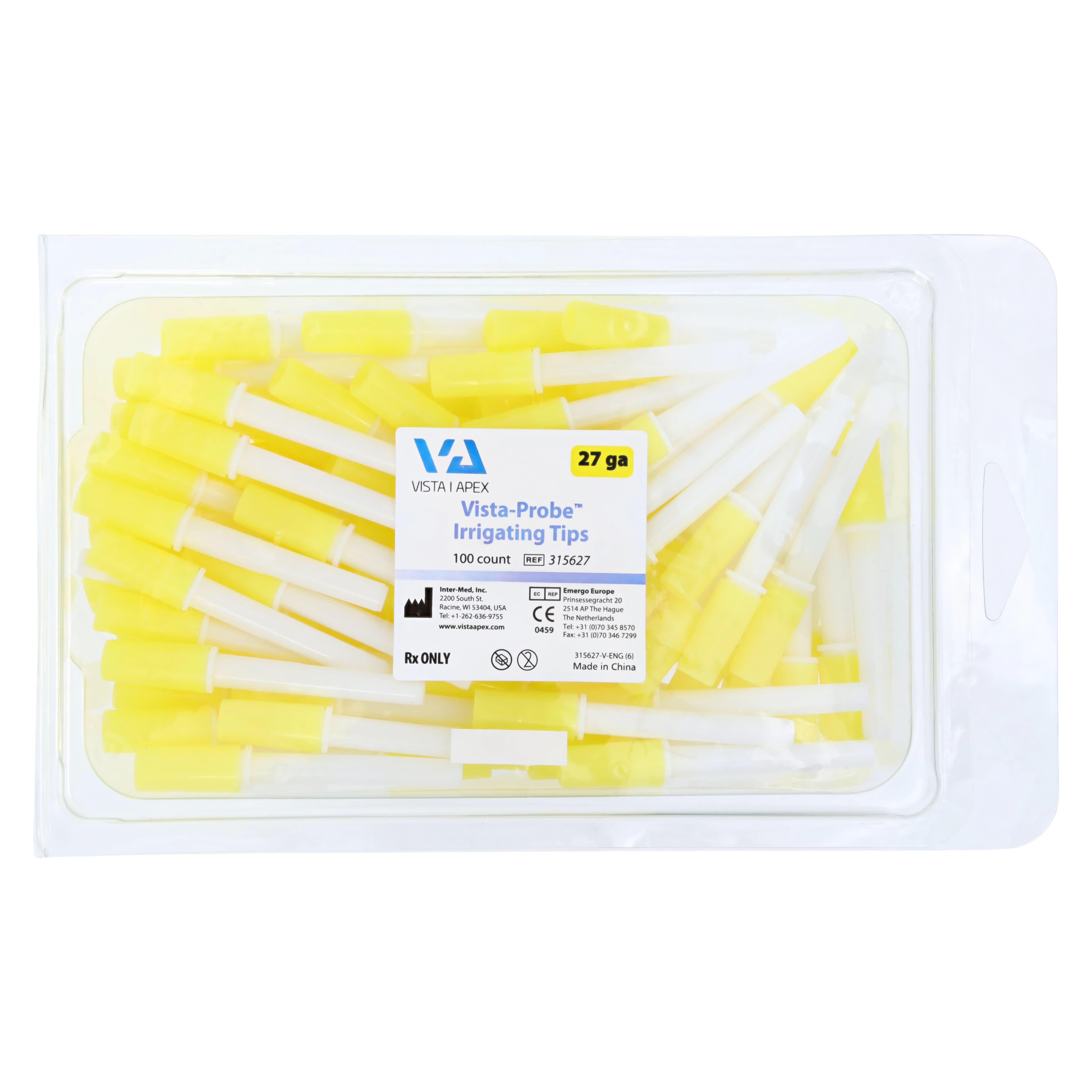 Vista-Probe Irrigating Tips, 27 Gauge, 1" Bendable, Closed-End Side-Port, Yellow, 100/Bag, #315627 thumbnail 4