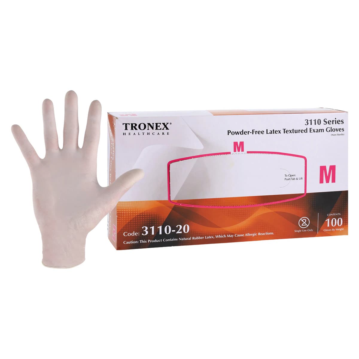 Tronex International Textured Powder-Free Latex Exam Gloves, Medium, Natural, Non-Sterile, 100/Box thumbnail 2