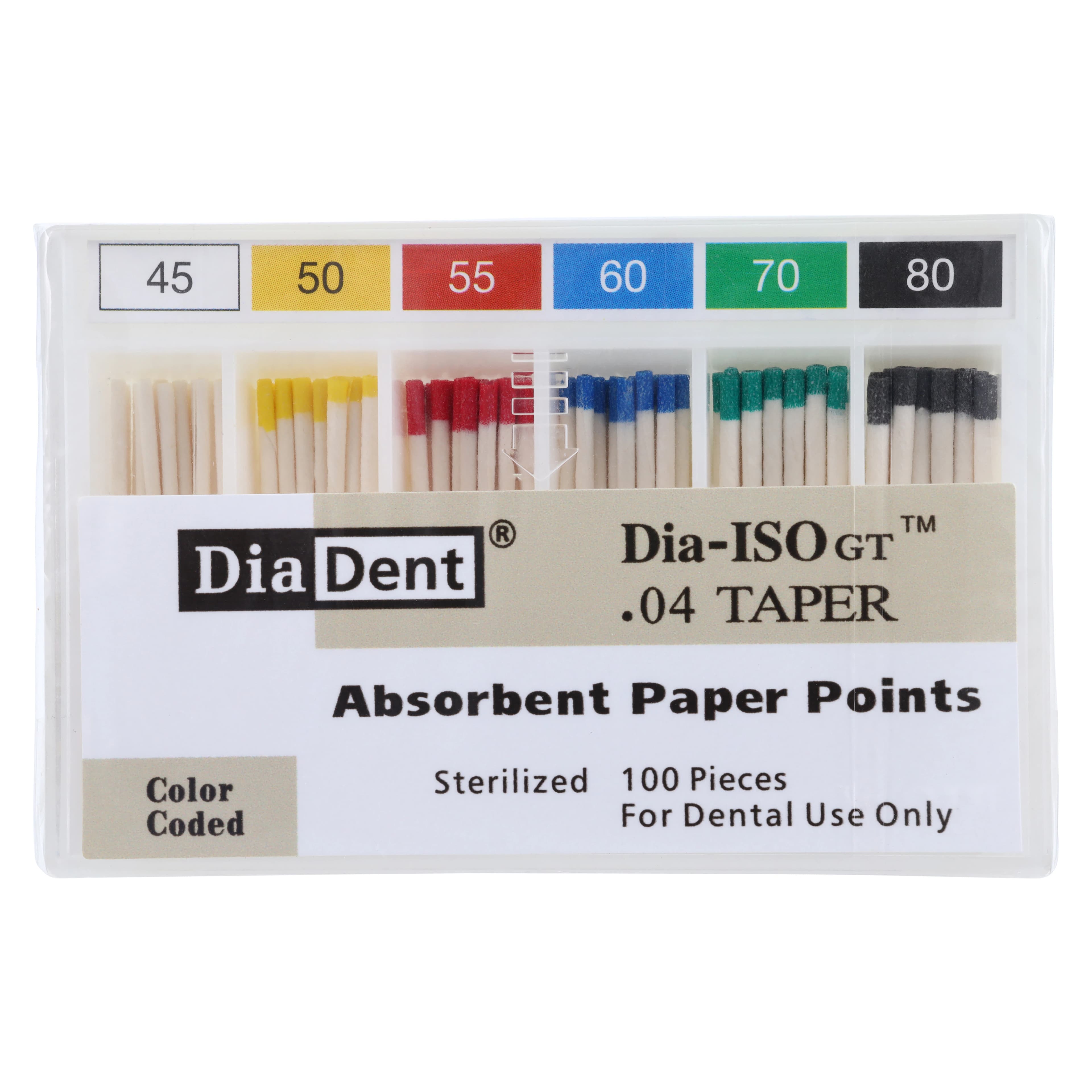DiaDent Dia-ISOGT Absorbent Paper Points, Tapered .04, Assorted #45-80, 100/Box - Dia-ISOGT Paper Points Tapered .04 #45/80 100/Slide Pk - Image 1