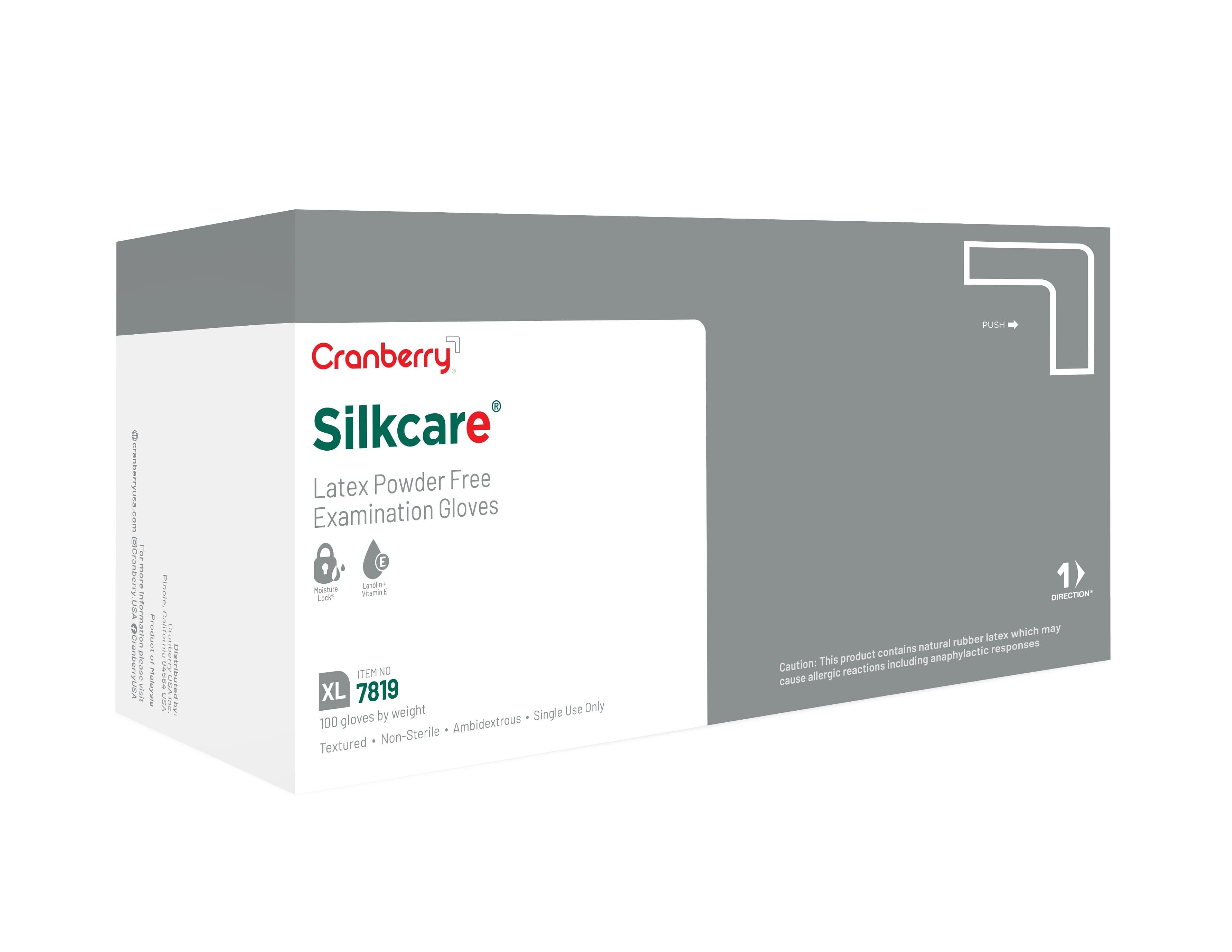 Cranberry Silkcare Powder Free Latex Exam Gloves with Lanolin and Vitamin E, Extra Large, 100/Box, CR7819 thumbnail 3