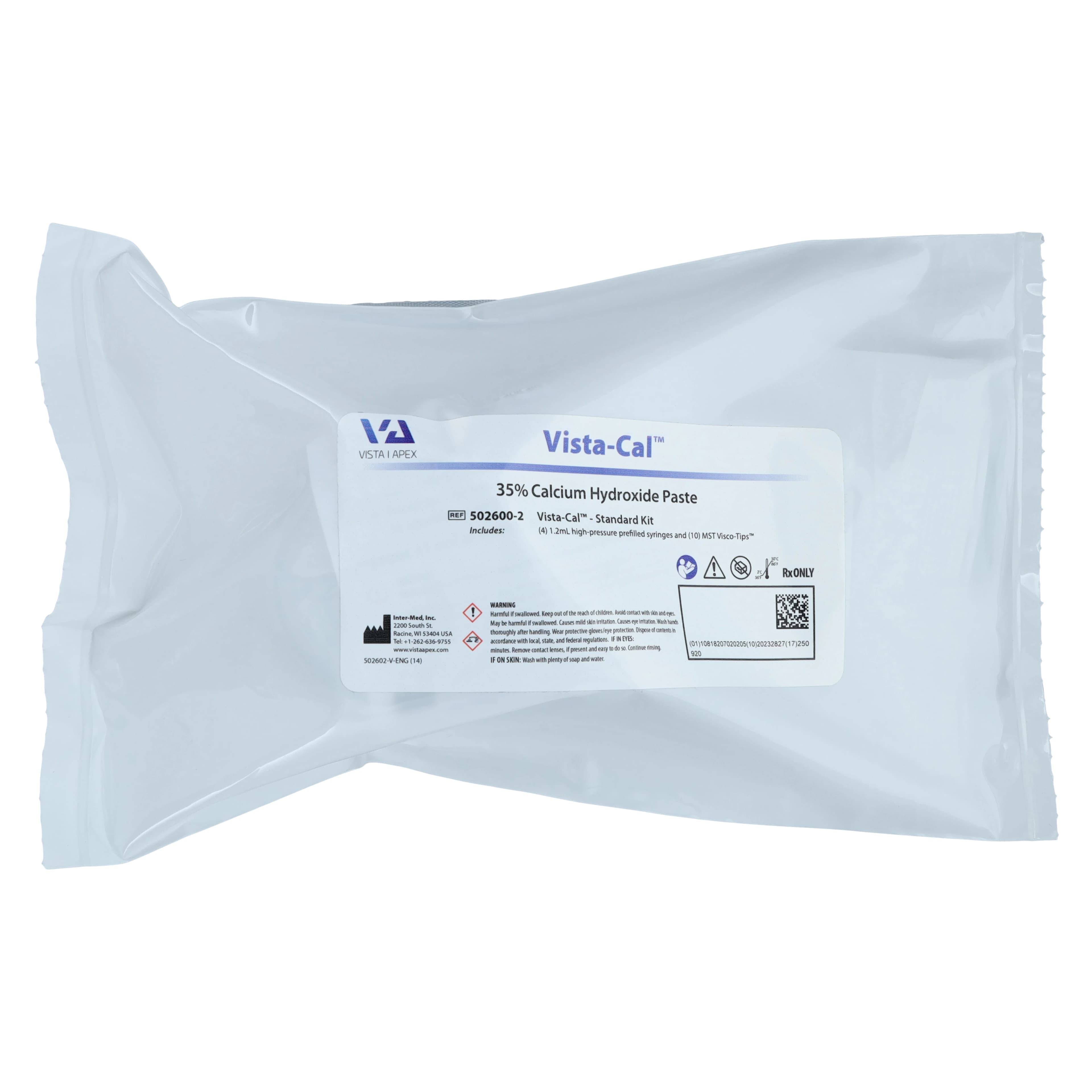 Vista-Cal 35% Calcium Hydroxide Aqueous Solution, 1.2 mL Pre-Filled Syringes, Standard Kit (4 Syringes + 10 Visco-Tips), 502600 - Vista-Cal 35% Calcium Hydroxide, 1.2 ml, Standard Kit, 4/Pk, 502600 - Image 1