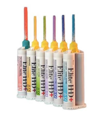 Elite HD+ Super Light Body Fast Set Vinyl Polysiloxane Impression Material, 2 x 50 ml Cartridges with 12 Mixing Tips, C203050 - Elite HD Impression Material + Super Light Body, Fast Set, 50 ml, 2/Pk, C203050 - Image 1