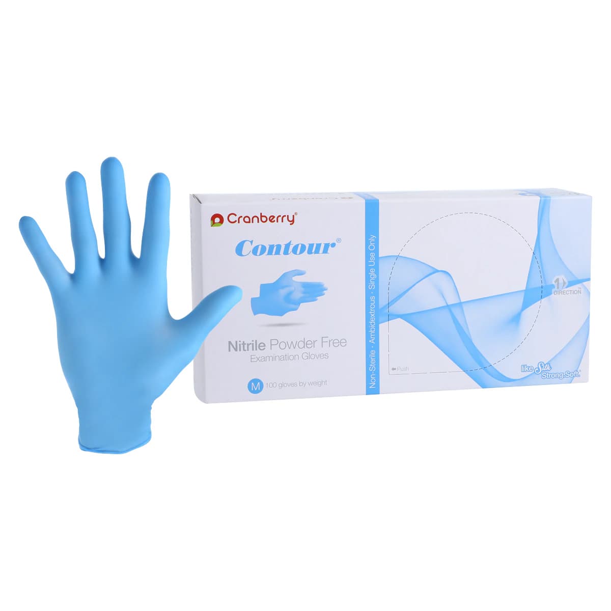 Cranberry Contour® Powder Free Nitrile Exam Gloves, Medium, Blue, 100/Box, CR3117 thumbnail 2