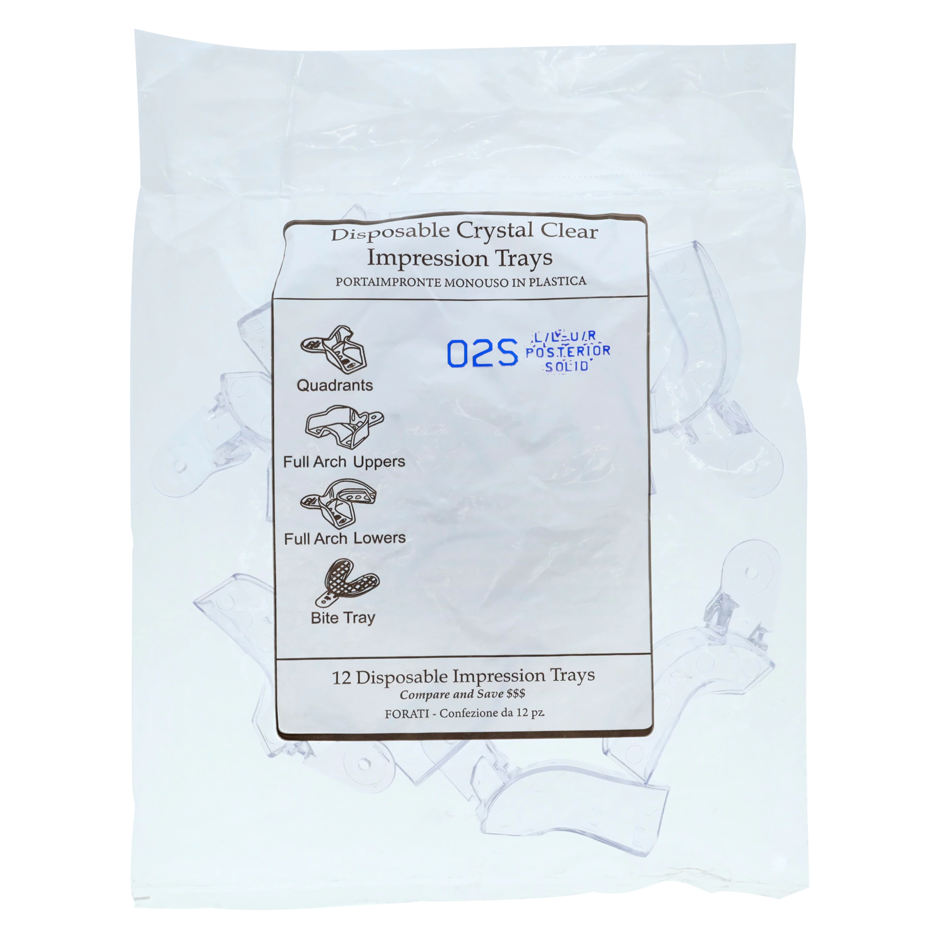 Crystal Disposable Impression Trays, Solid Quadrant Upper Right/Lower Left, #2S, 12/Pkg, 02S9 thumbnail 3