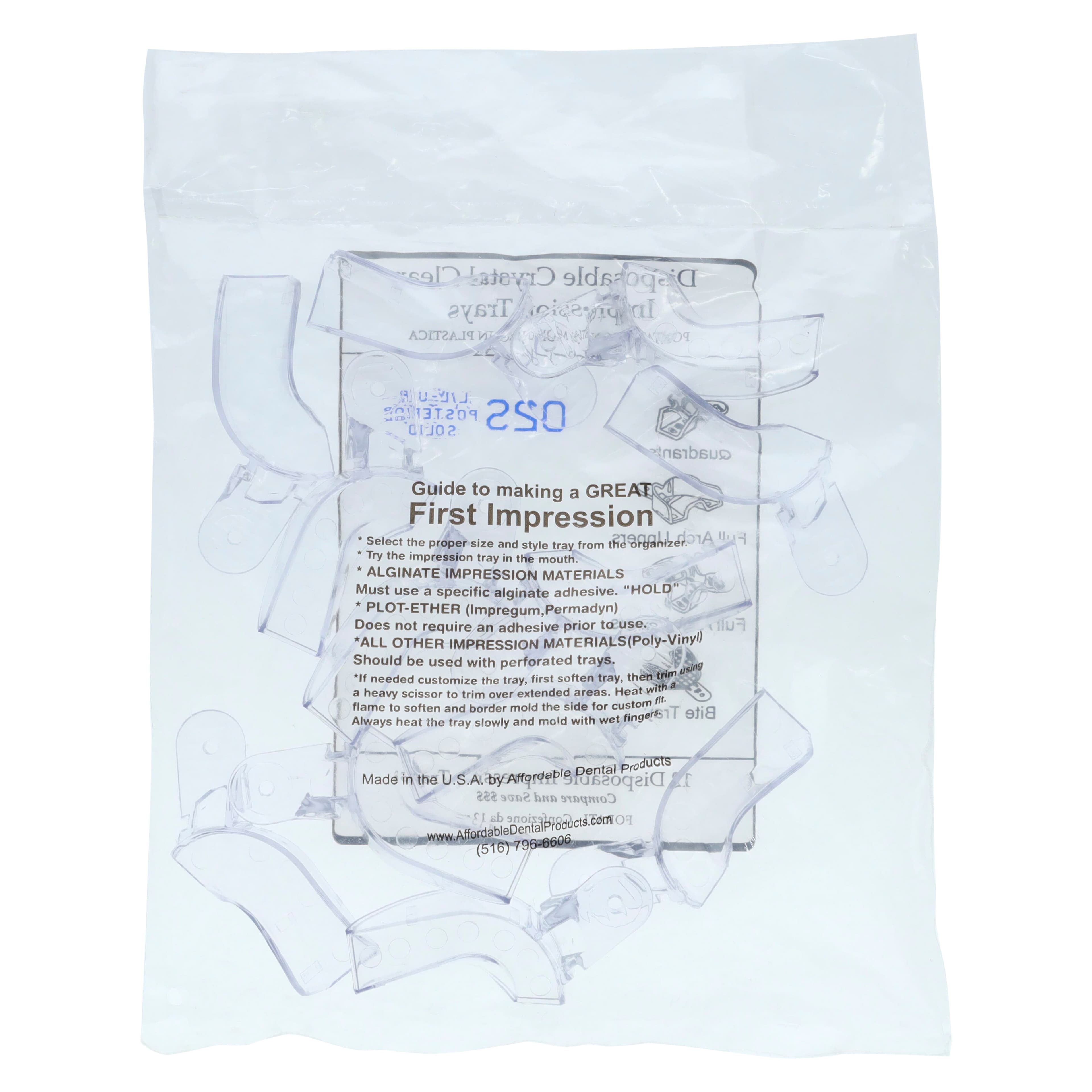 Crystal Disposable Impression Trays, Solid Quadrant Upper Right/Lower Left, #2S, 12/Pkg, 02S9 thumbnail 4