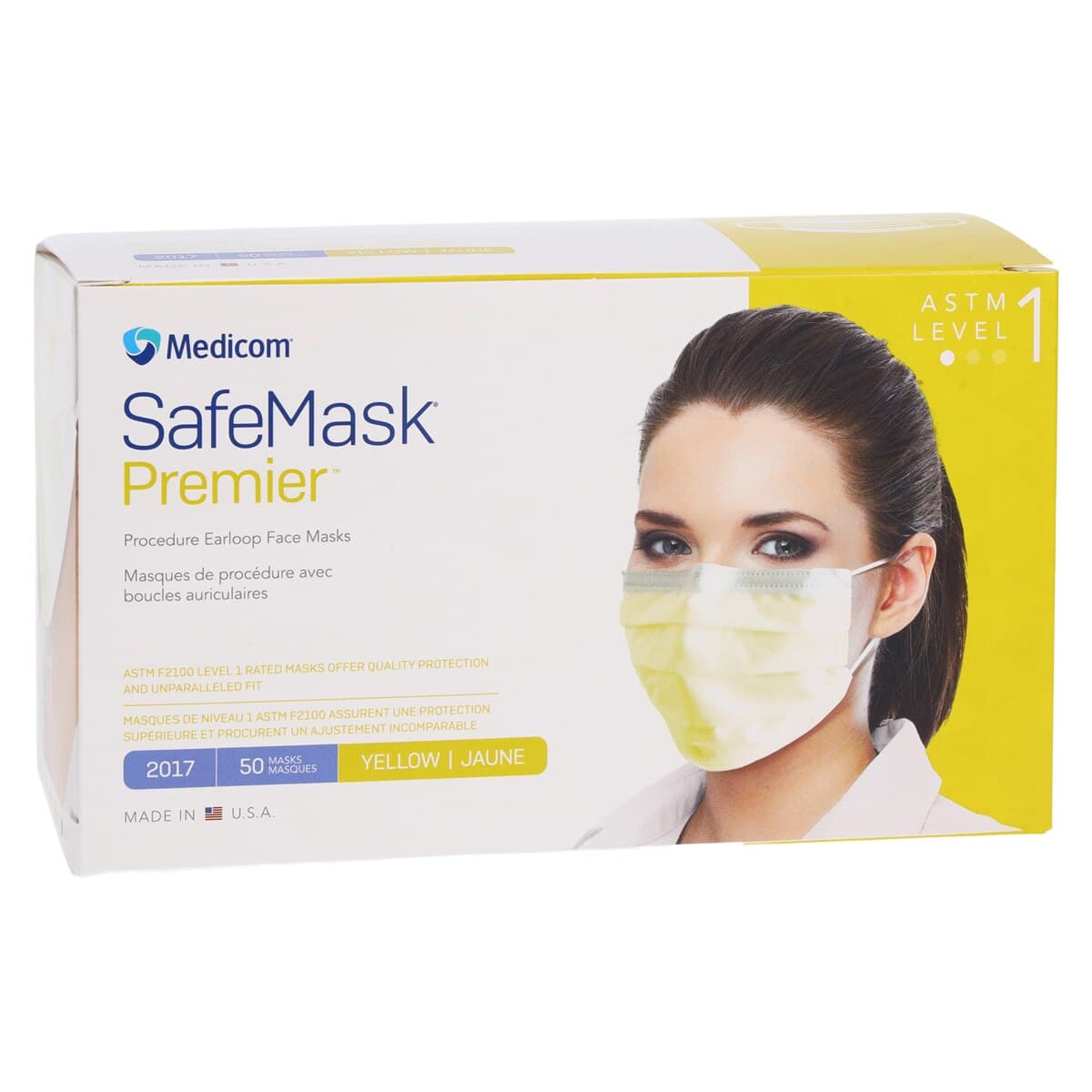 SafeMask Premier Procedure Face Mask, ASTM Level 1, Ear Loop, Yellow, 50/Box thumbnail 4