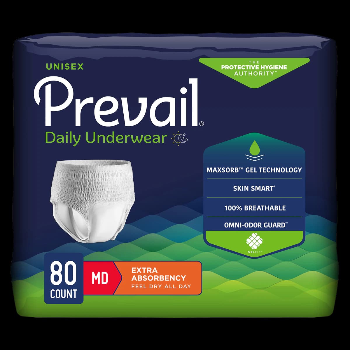 Prevail Pull-Up Incontinence Underwear, Unisex Adult, Medium (34-46"), Moderate, White, Odor Guard, 80/Case, PV-512 - Prevail Underwear - Image 1