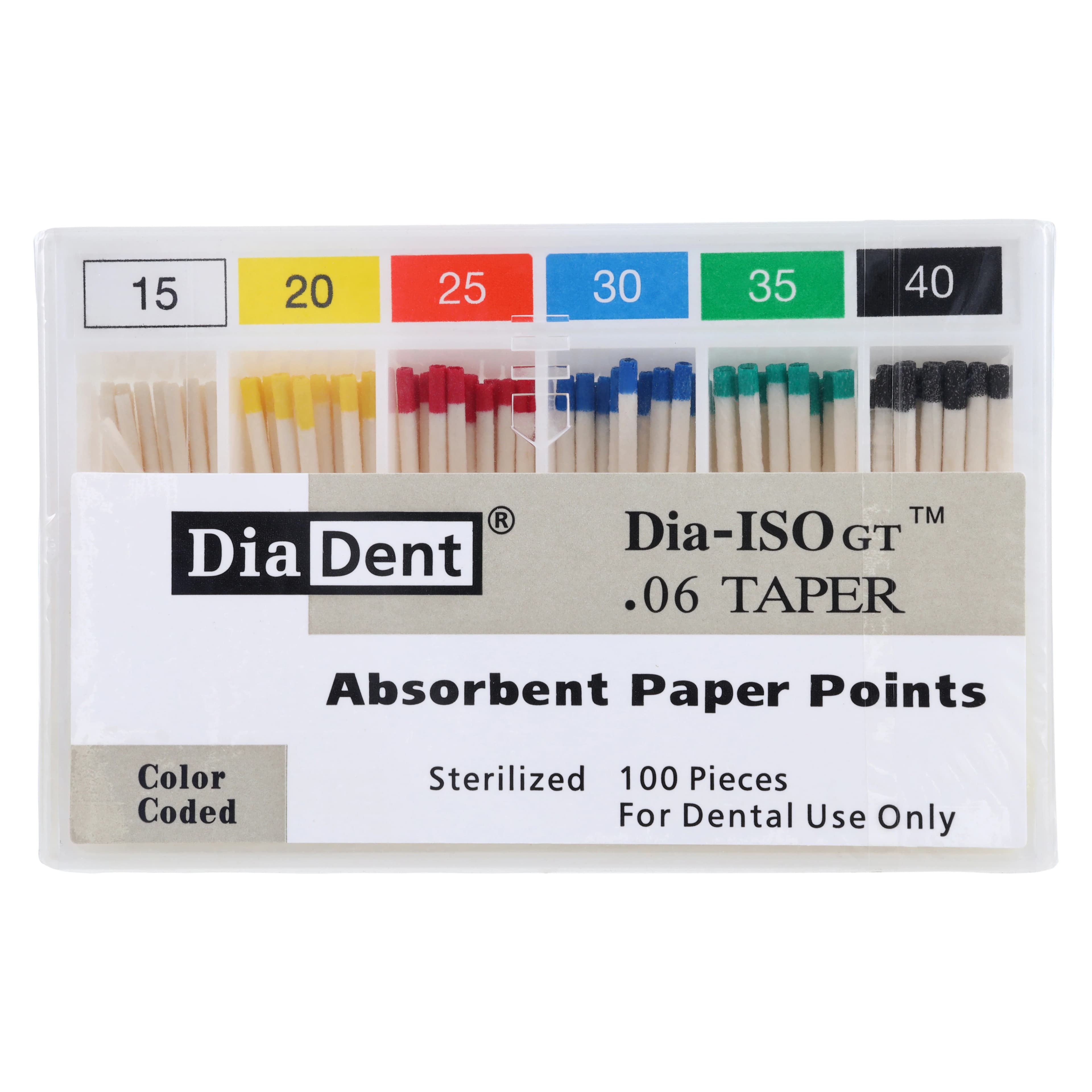 DiaDent Dia-ISO GT Absorbent Paper Points, .06 Taper, Assorted #15-40, 100/Box - Dia-ISOGT Paper Points Tapered .06 #80 100/Slide Pk - Image 1