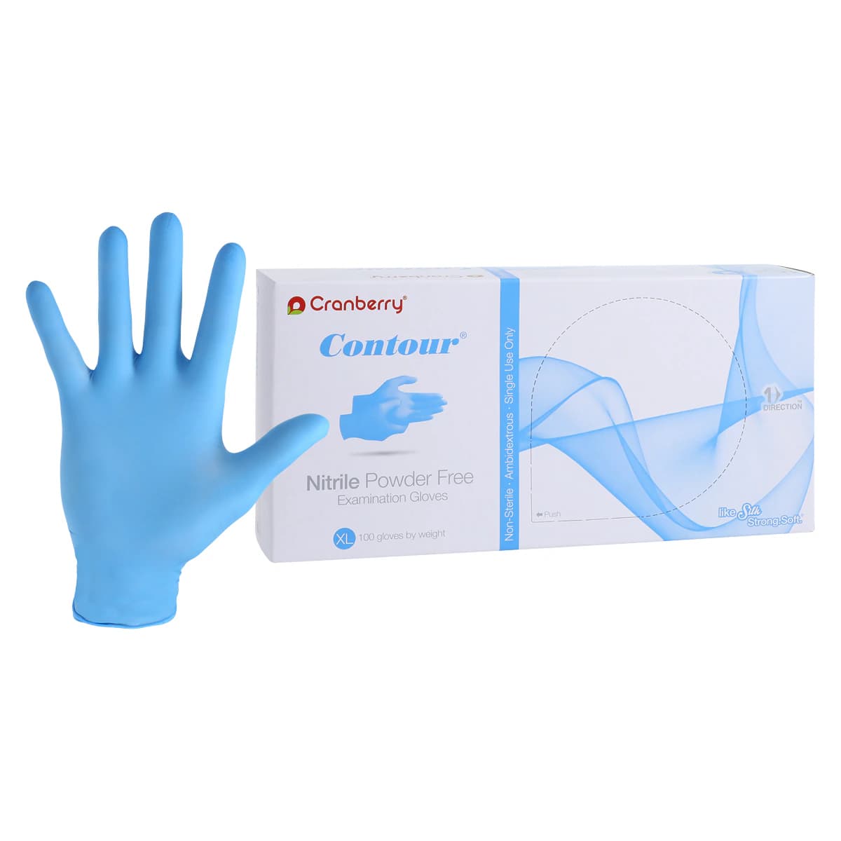 Cranberry Contour® Powder Free Nitrile Exam Gloves, Latex Free, Non-Sterile, Extra Large, Blue, 100/Box, CR3119 thumbnail 2