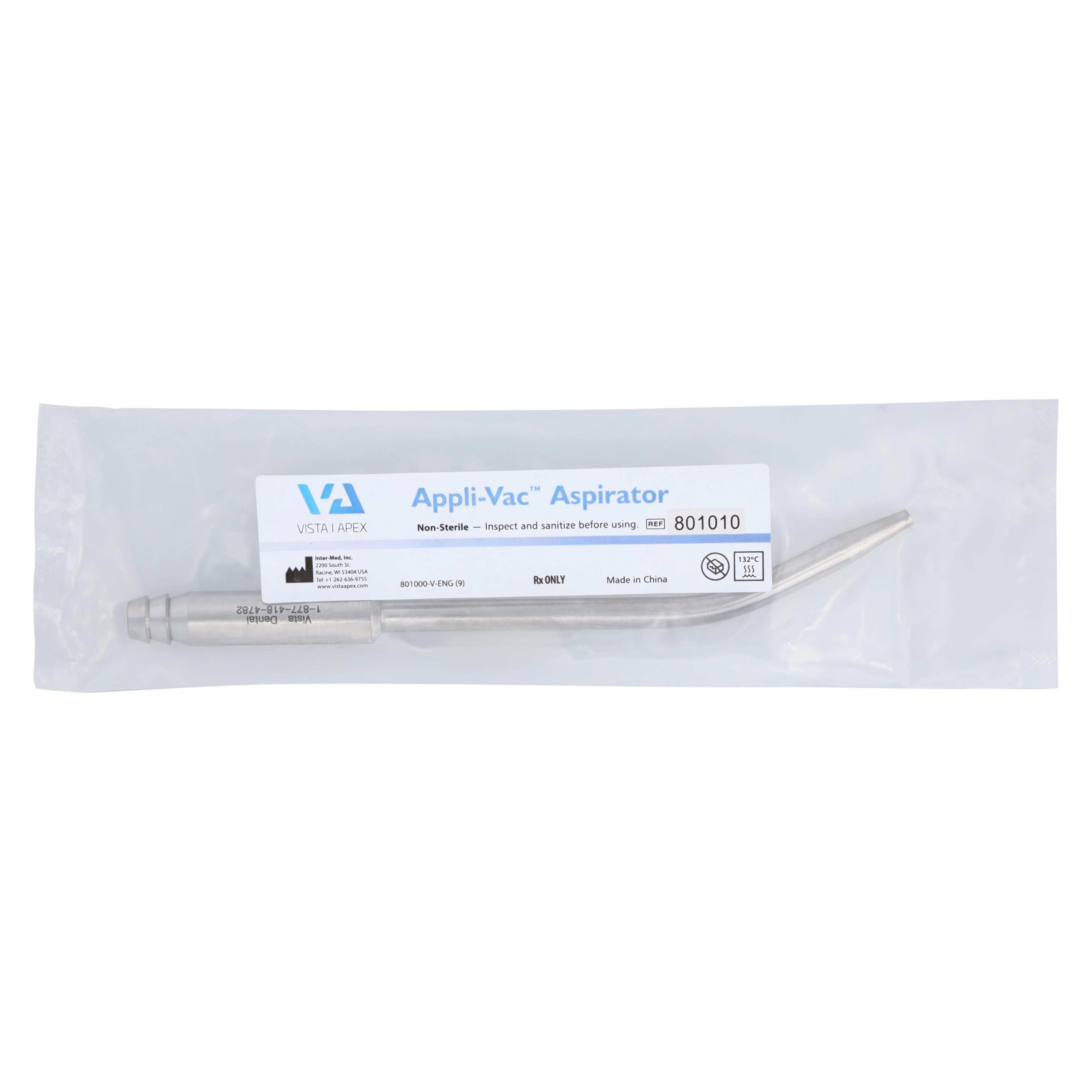 Vista Apex Appli-Vac Surgical Aspirator Tip, 2.5 mm Opening, 1/4" Stainless Steel, 6" Length, Tapered Tip, Large Tube, 1/Pkg, 46P2A thumbnail 2
