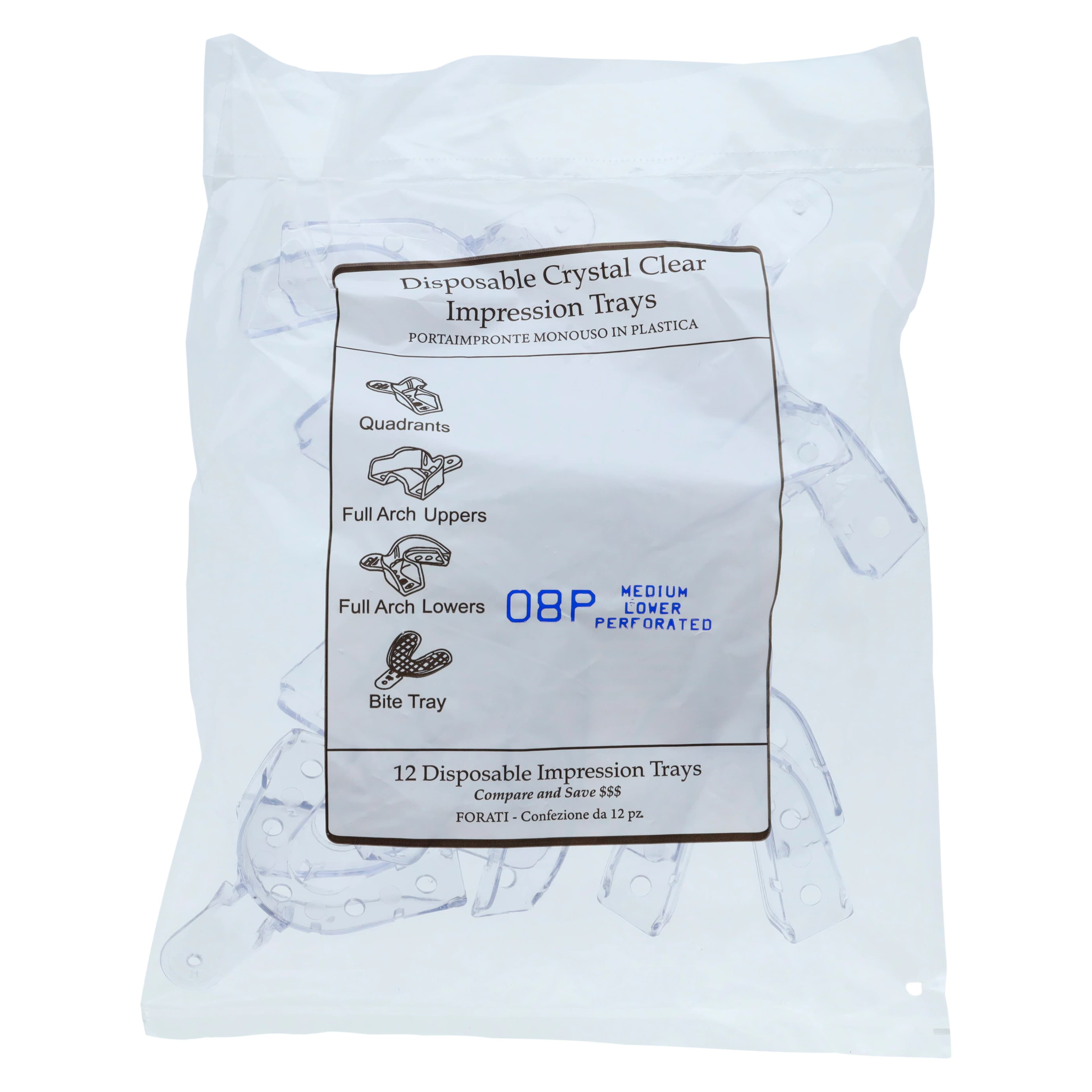 Crystal Disposable Impression Trays, Full Arch Lower, Medium, Perforated, 12/Pkg, 08P9 thumbnail 3