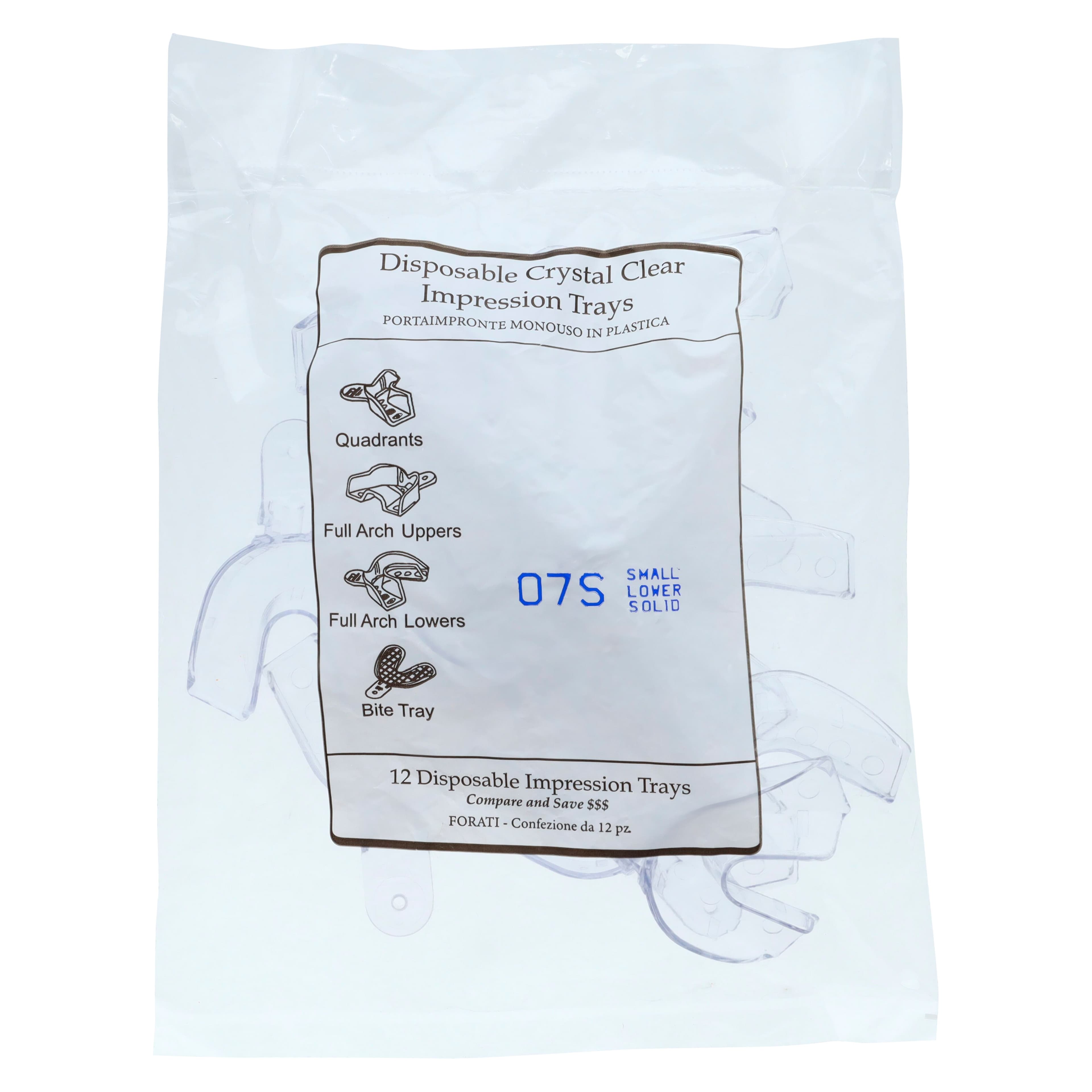 Crystal Disposable Impression Tray, Full Arch Lower, Small, Solid (Non-Perforated), 12/Pkg, 07S9 thumbnail 3
