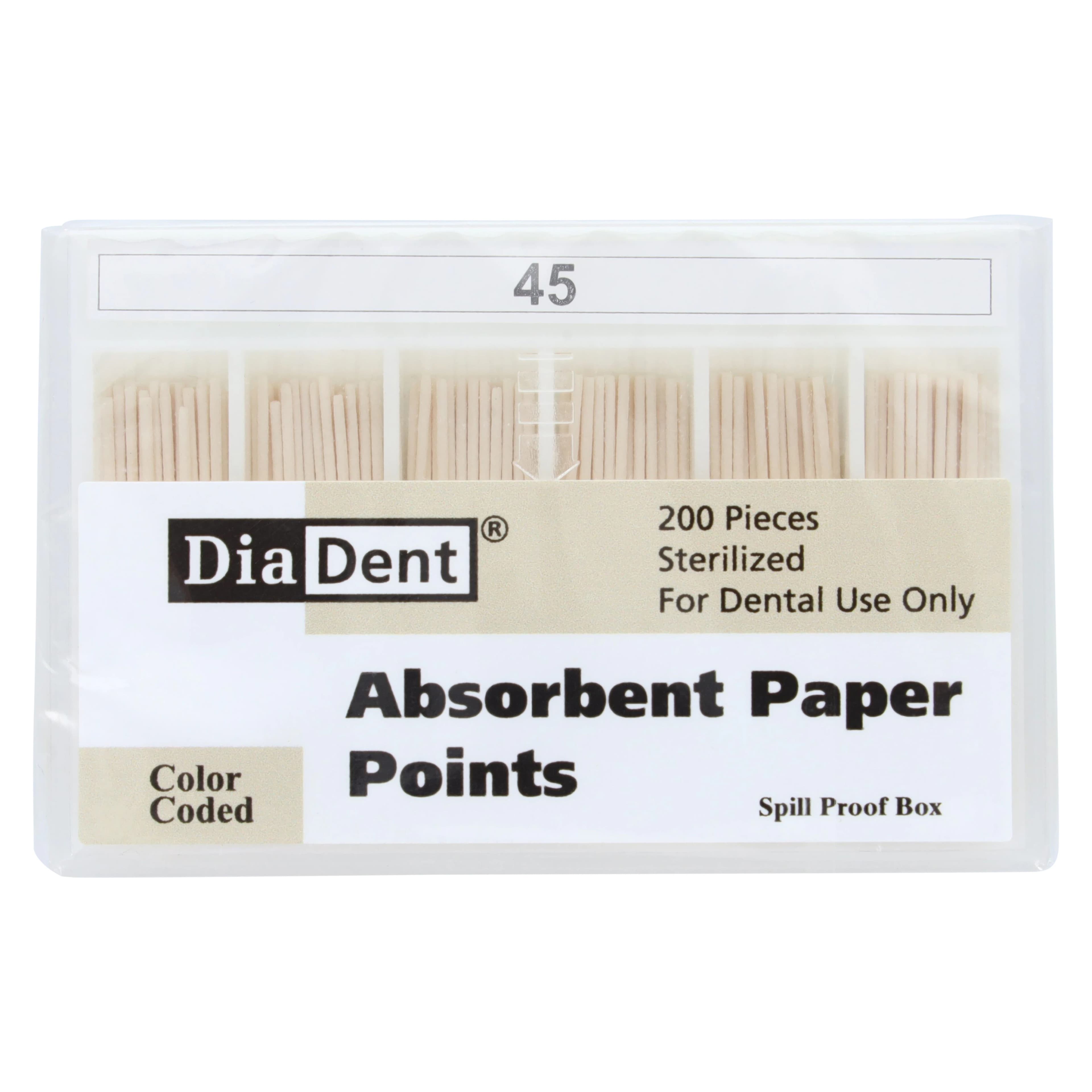 DiaDent Absorbent Paper Points, #45 White, .02 Taper, Non-Marked, Spill-Proof Box of 200 - #45 White .02 Taper DiaDent Non-Marked Absorbent Paper Points Spill Proof Box of 200 - Image 1