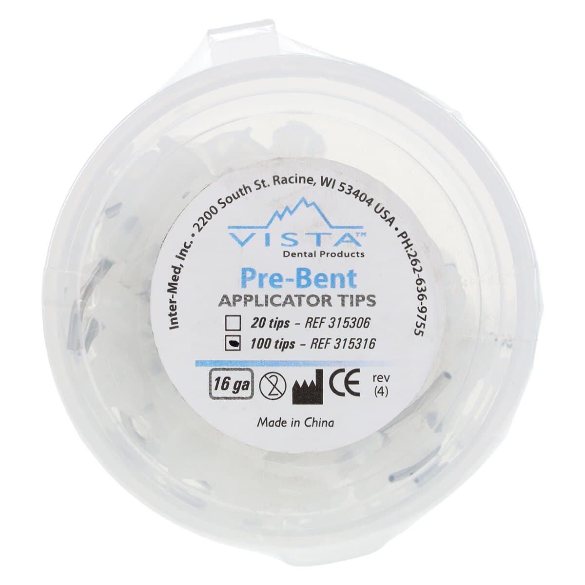 Vista Apex Pre-Bent Applicator Tips, 16 Gauge, White, 100/Pkg, 315316 thumbnail 3