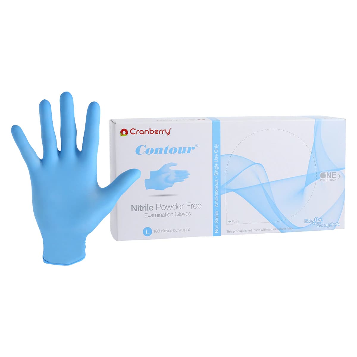 Cranberry Contour Powder-Free Nitrile Examination Gloves, Large, Blue, 100/Box, CR3118 - Contour Nitrile Examination Gloves, Powder-Free, Large, 100/Box, CR3118 - Image 1