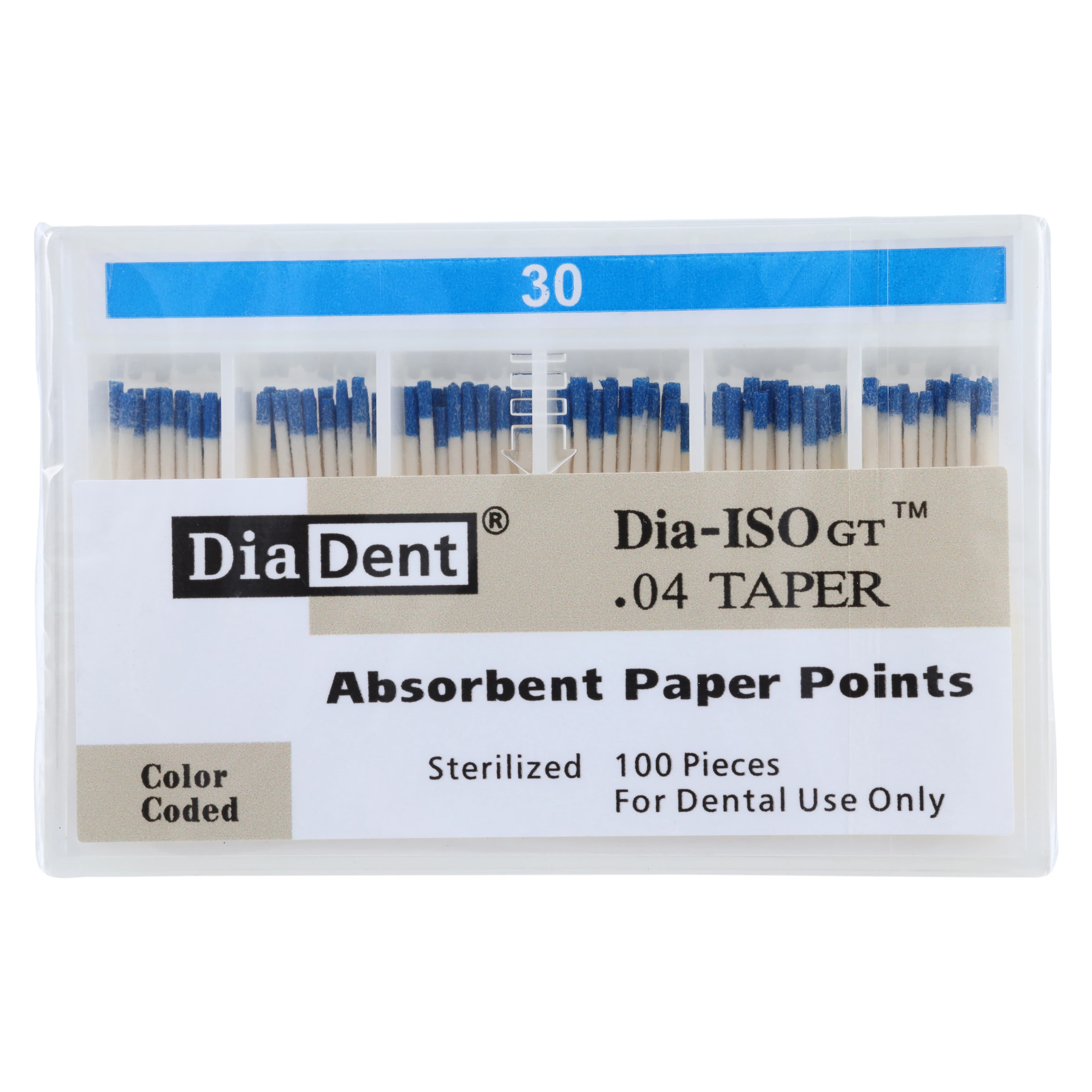 DiaDent Dia-ISO GT Absorbent Paper Points, .04 Taper, ISO Size #30, Blue, 100/Pk, 210-S606 - Paper Point DIA-ISOGT .04 #30, 100/Pk, 210-S606 - Image 1