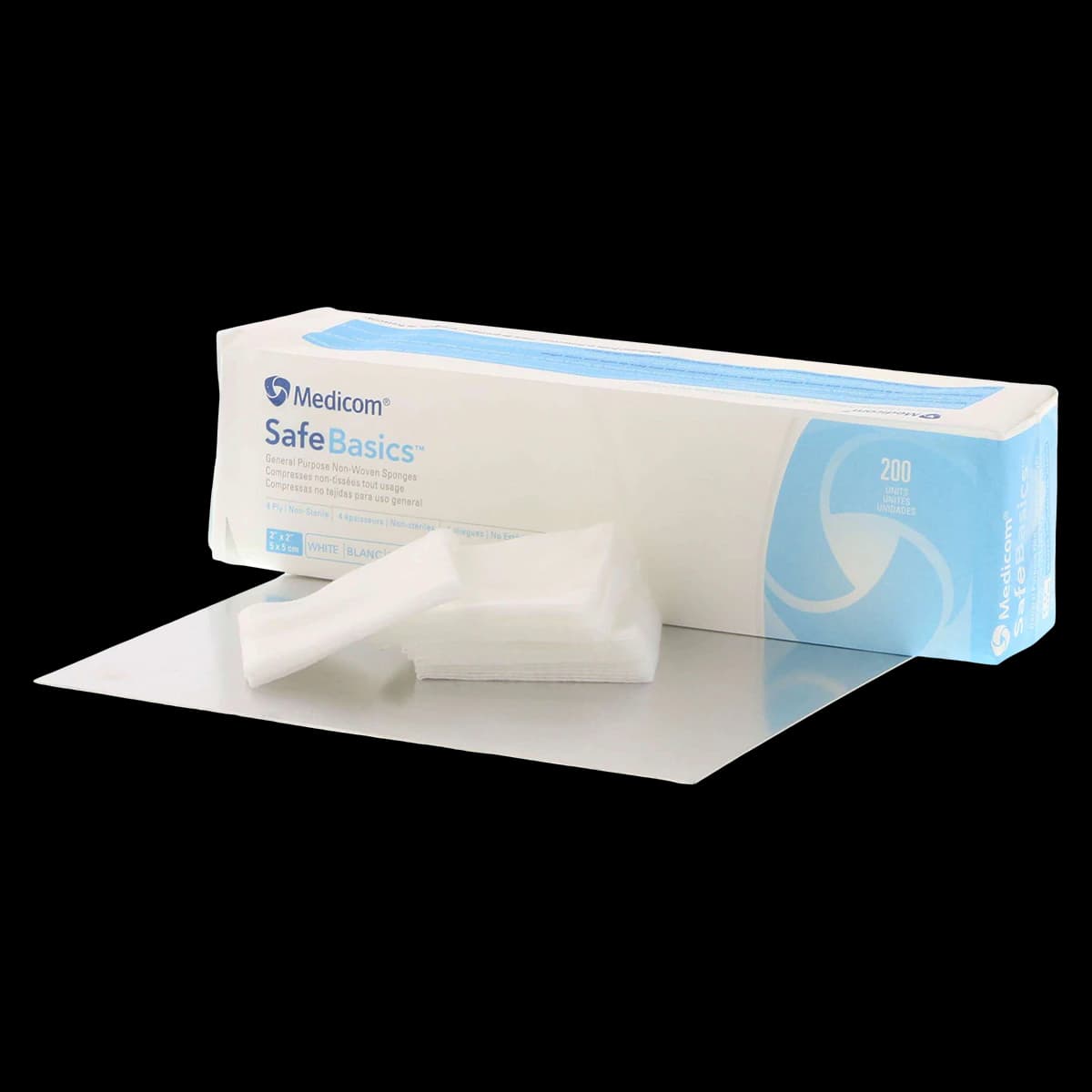 Medicom SafeBasics Non-Woven Sponges, 2" x 2", 4-Ply, Non-Sterile, 5000/Case, 2101-CH - Safe Basics Non-Woven Sponges - Image 1