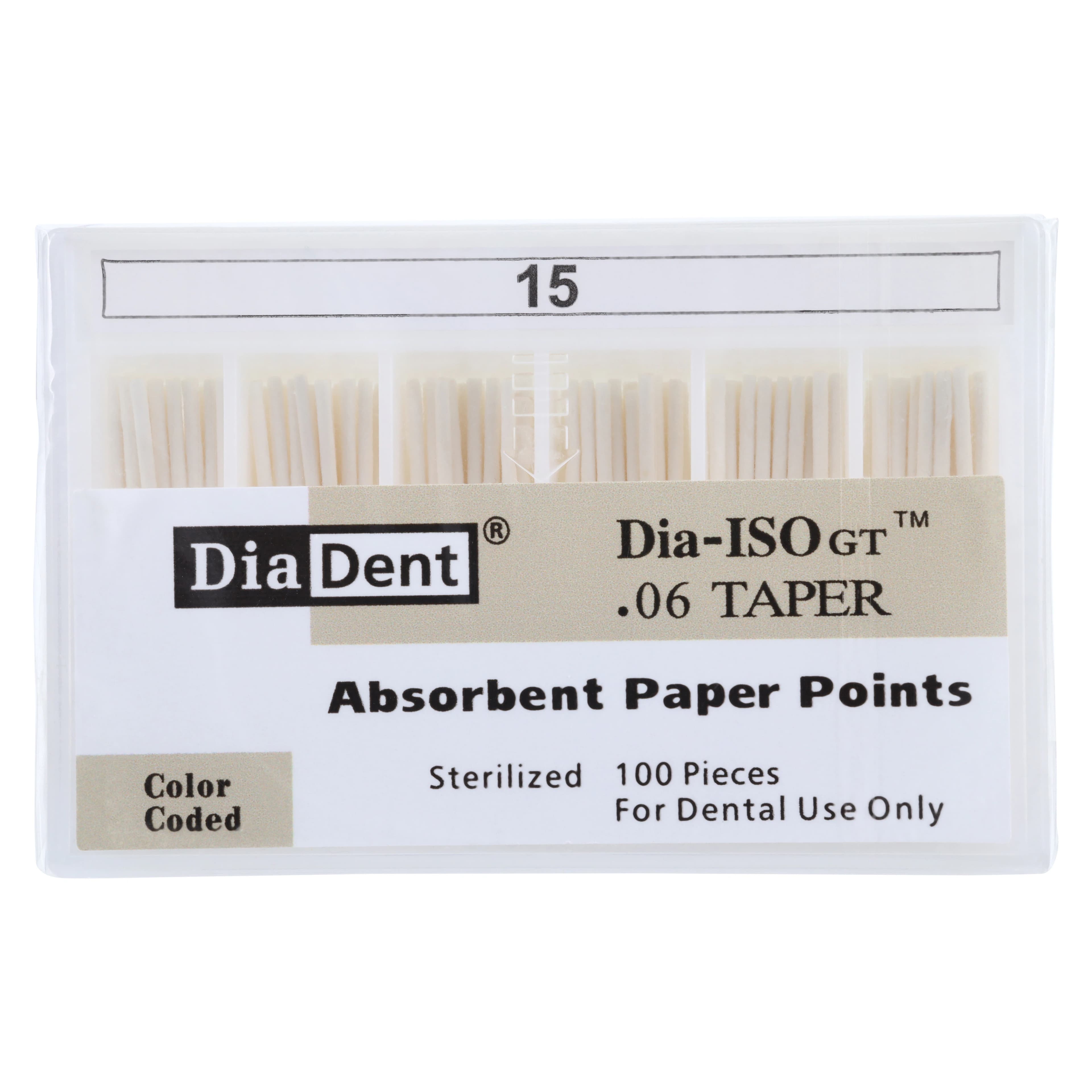 DiaDent Dia-ISO GT Absorbent Paper Points, 0.06 Taper, ISO Size 15, White, 100/Box - Dia-ISO GT™ Absorbent Paper Points – 0.06 Taper, ISO-GT, 100/Pkg - #15 - Image 1