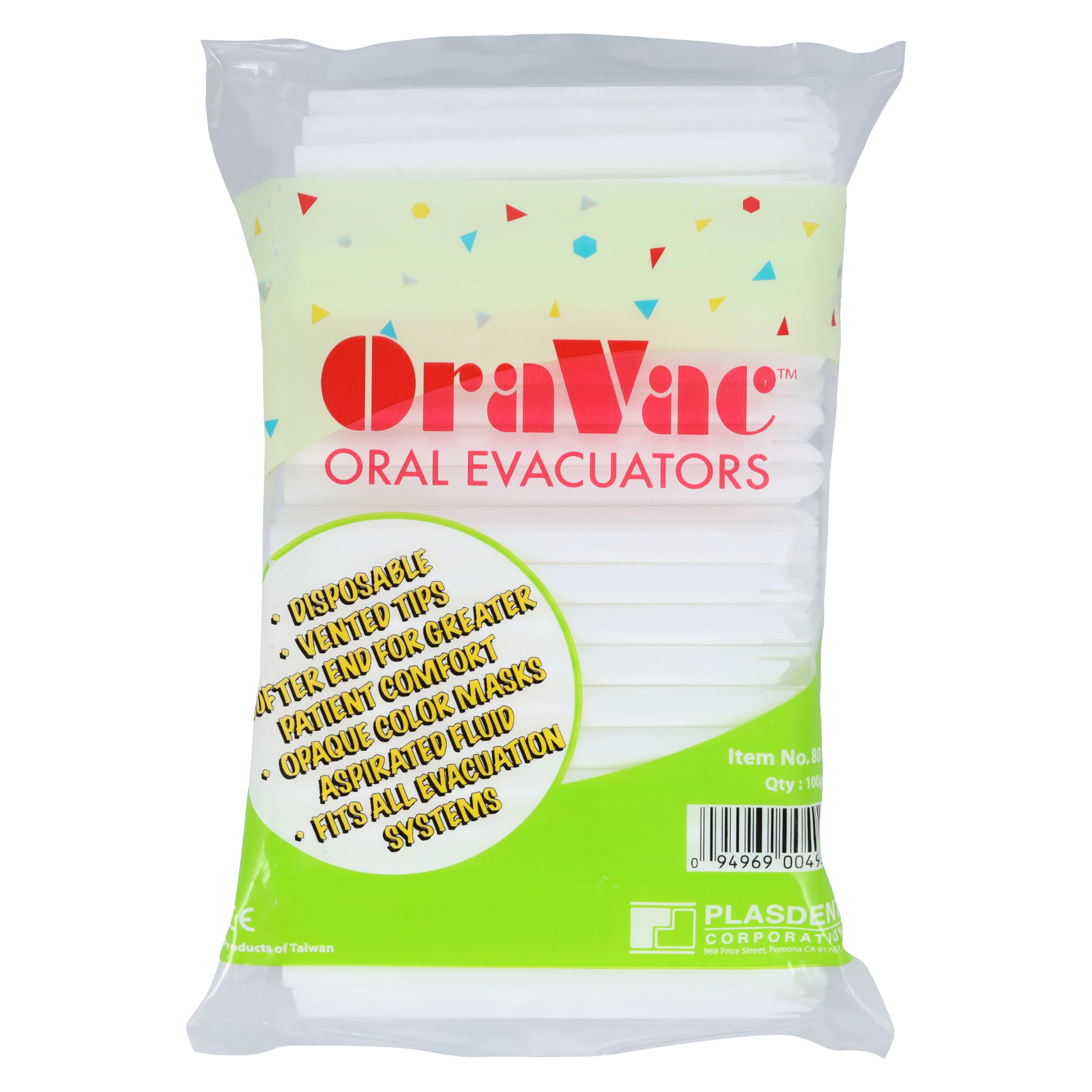 OraVac Plastic HVE Tips, White, Vented, Bendable, 6", 100/Bag, 8018 - ORAVAC Oral Evacuator Vented Tips 100/Bag White - Image 1