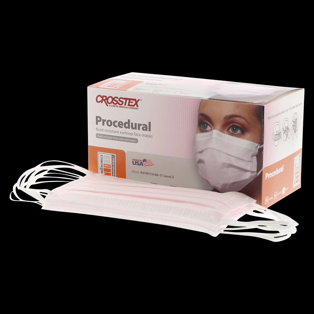 Crosstex GCPPK Procedural Earloop Face Mask, ASTM Level 2, Pink, 50/Box thumbnail 2